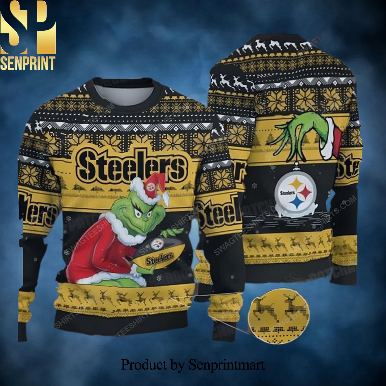 The Grinch And Pittsburgh Steelers Funny Gift Ugly Christmas Wool Knitted Sweater