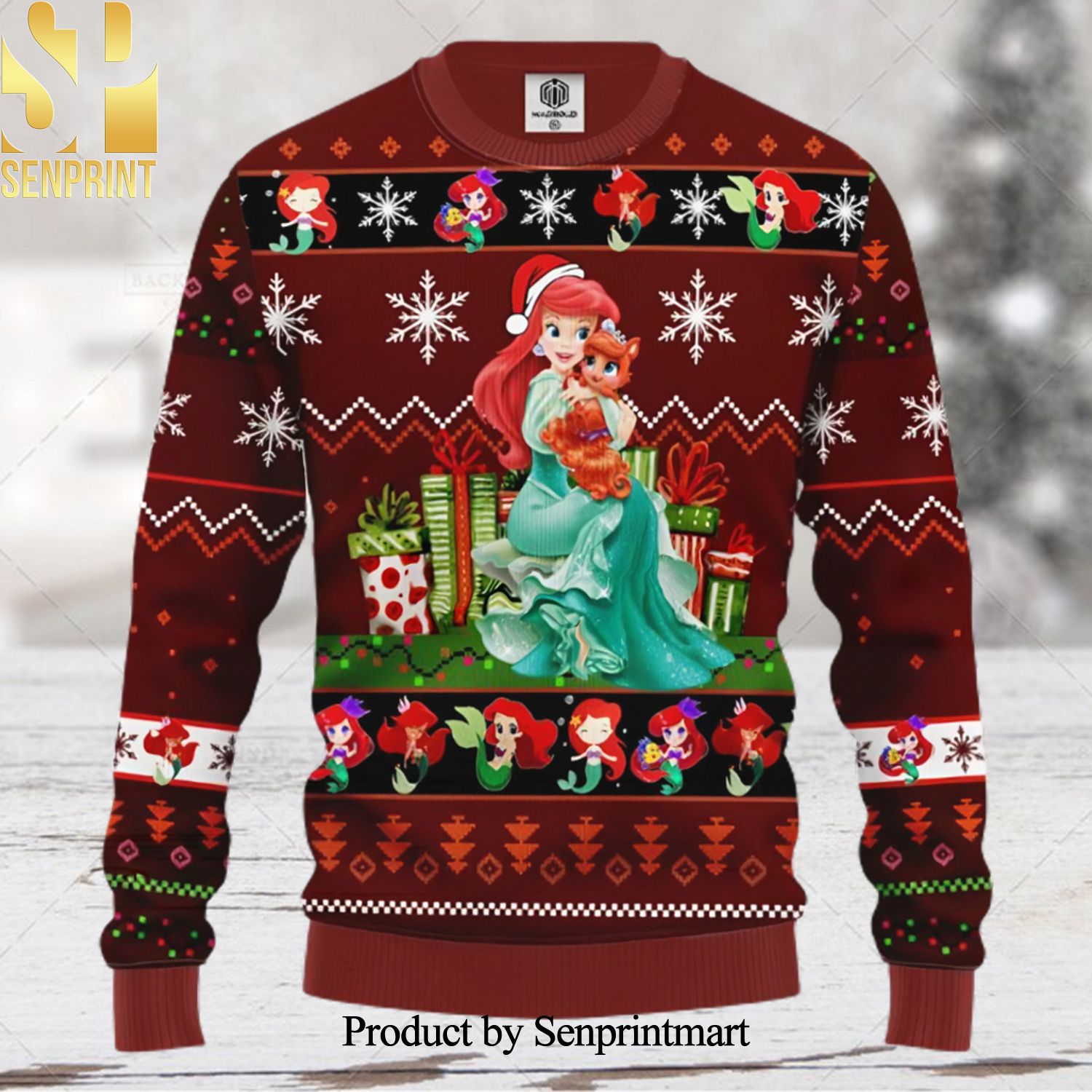 The Little Mermaid Ariel Princess Christmas Wool Knitted 3D Sweater