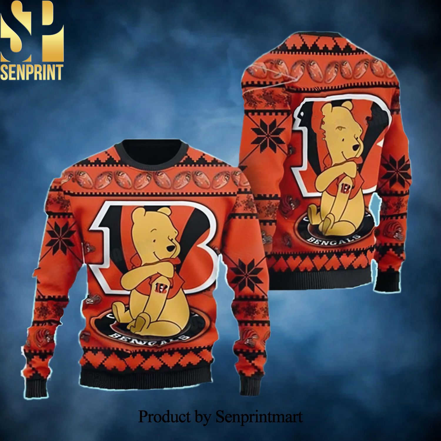 The Pooh NFL Cincinnati Football Christmas Bengals Gifts Christmas Wool Knitted 3D Sweater