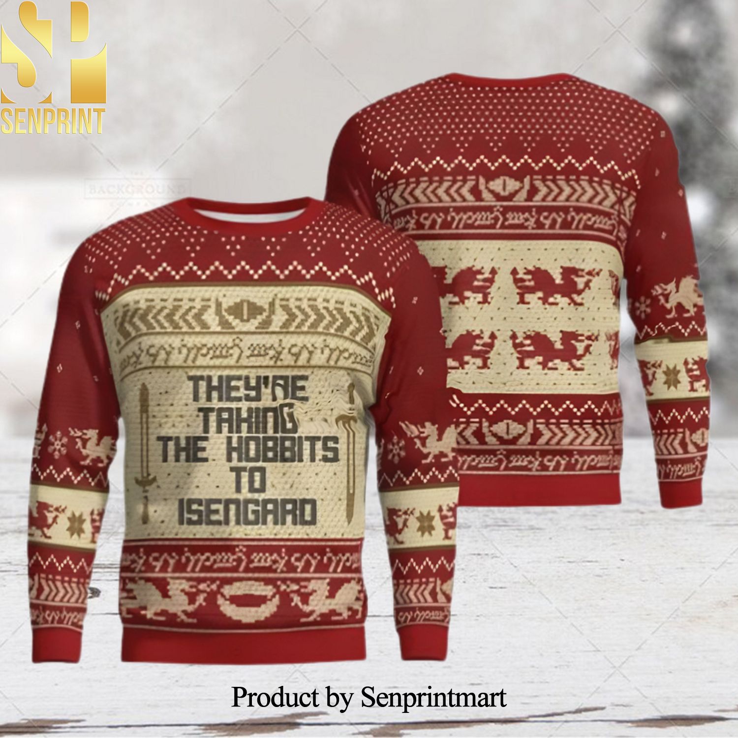 They re Taking The Hobbits To Isengard LOTR Funny Christmas Ugly Wool Knitted Sweater