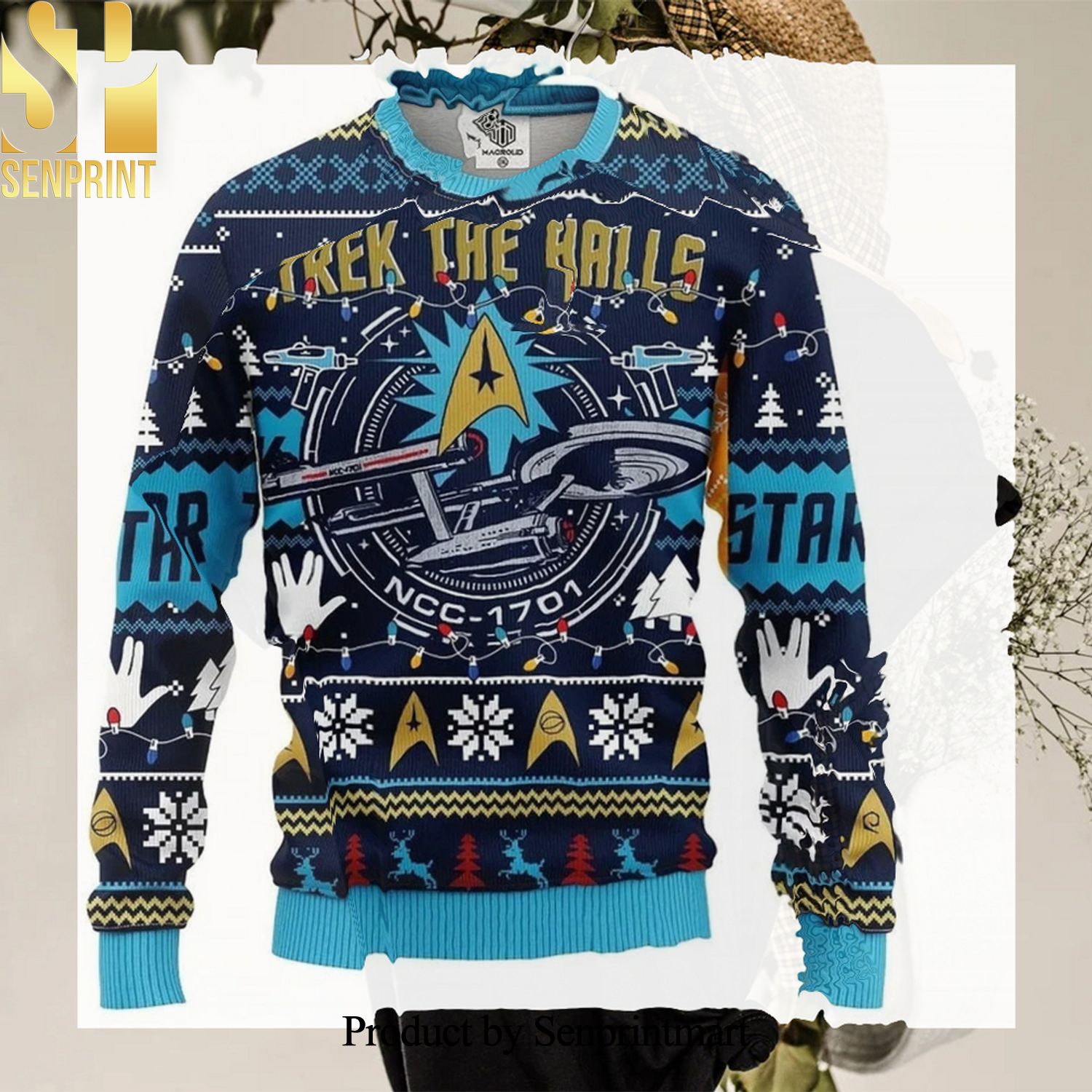 Trek The Halls Ugly Knitted Christmas 3D Printed Ugly Christmas Sweater