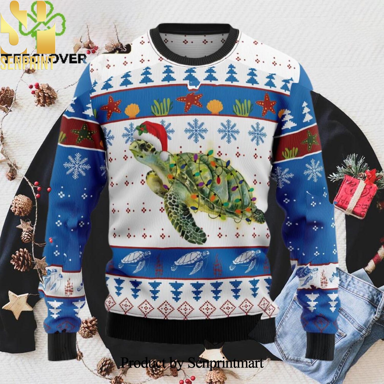 Turtle Xmas Xmas Christmas Wool Knitted 3D Sweater