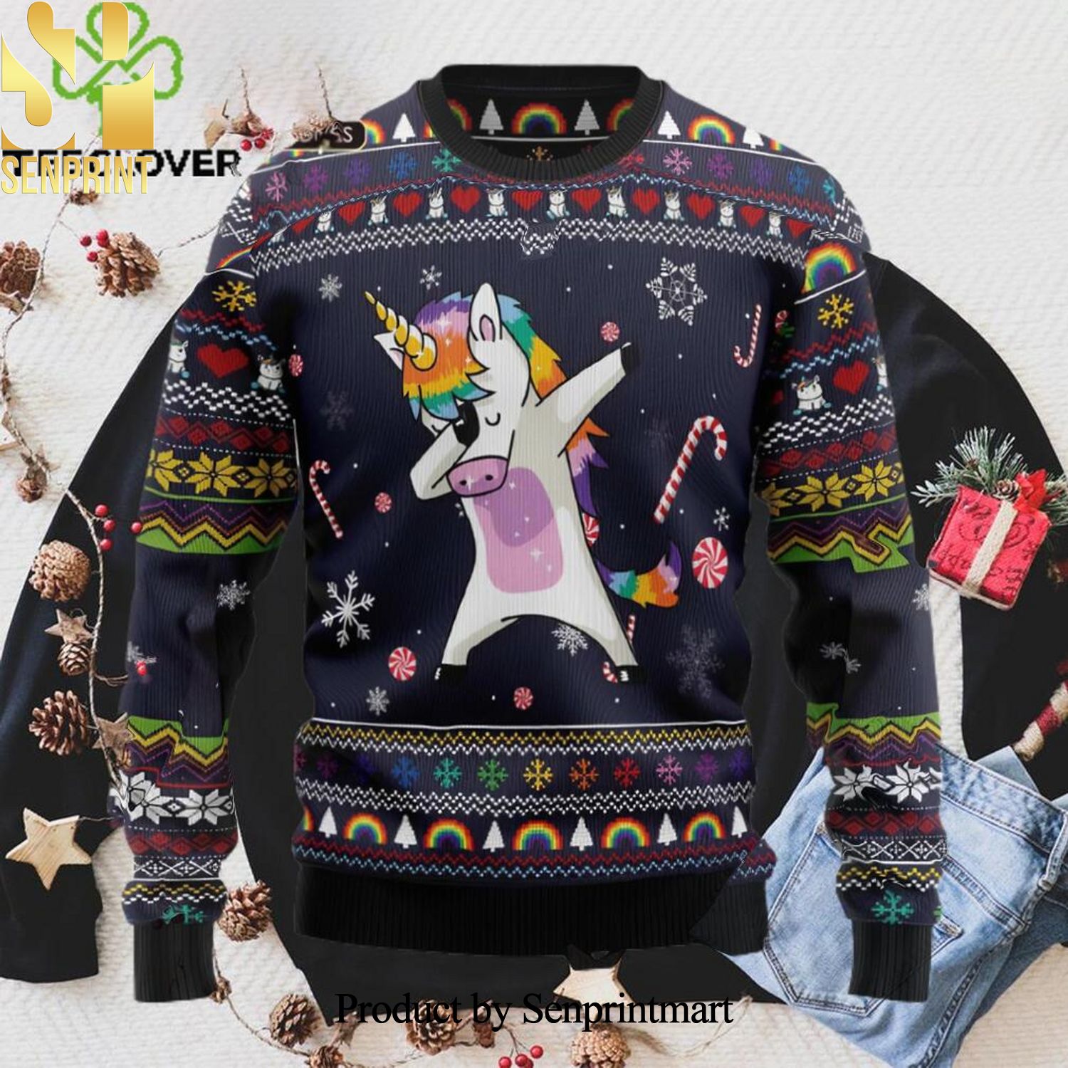 Unicorn Dab Xmas Christmas Ugly Wool Knitted Sweater