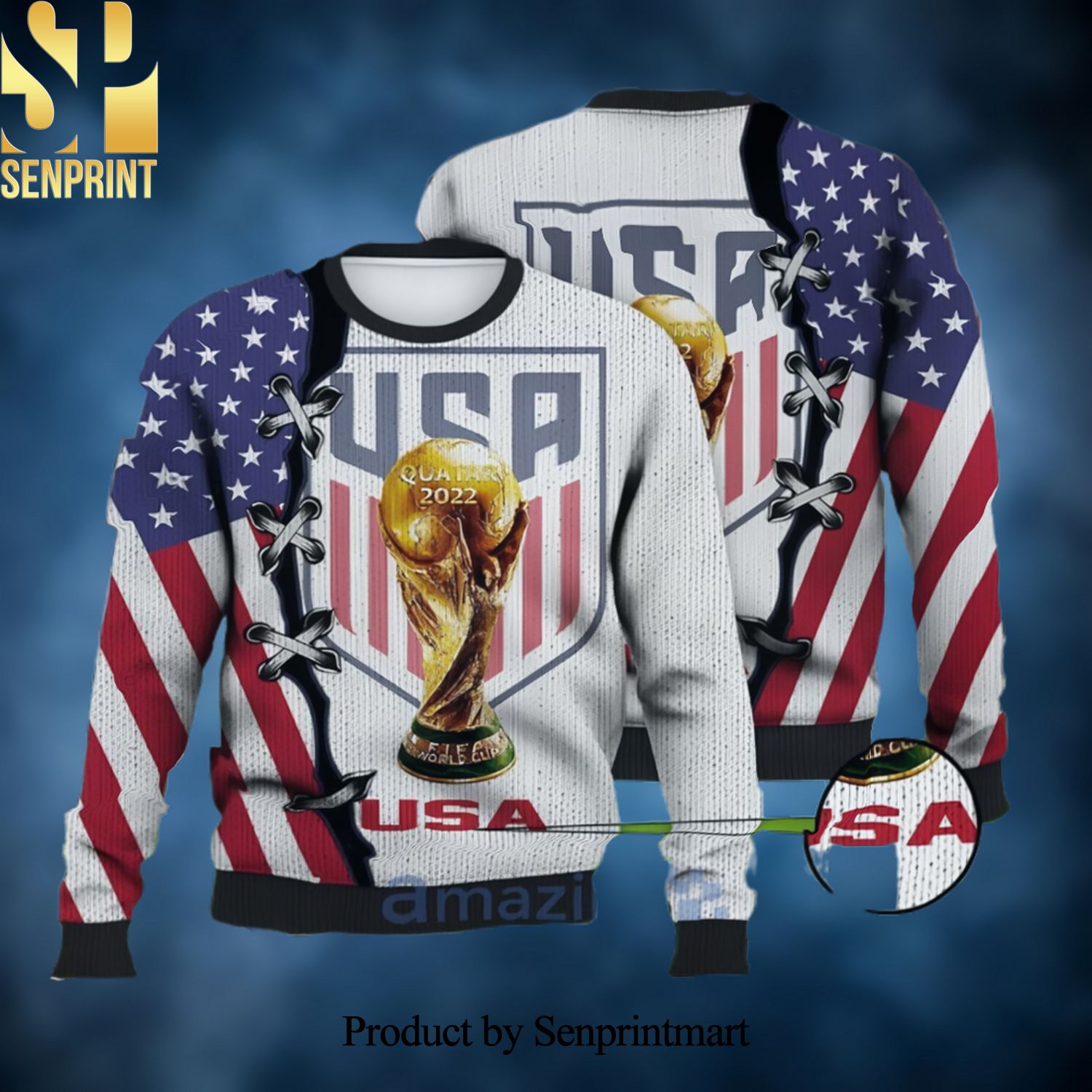 USA Flag National Soccer Team World Cup 2022 Qatar Ugly Christmas Sweater