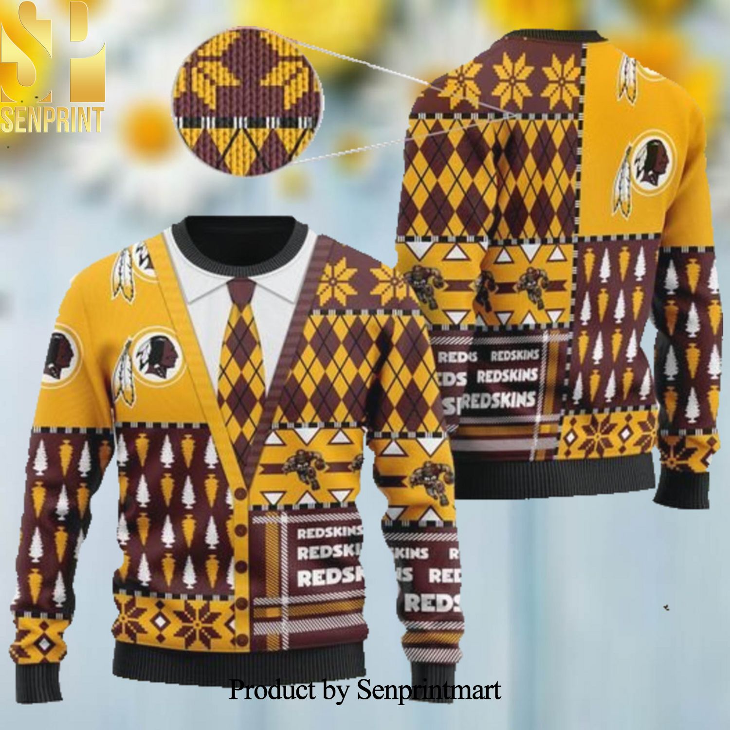 Washington Redskins NFL American Football Team Cardigan Style Ugly Christmas Sweater
