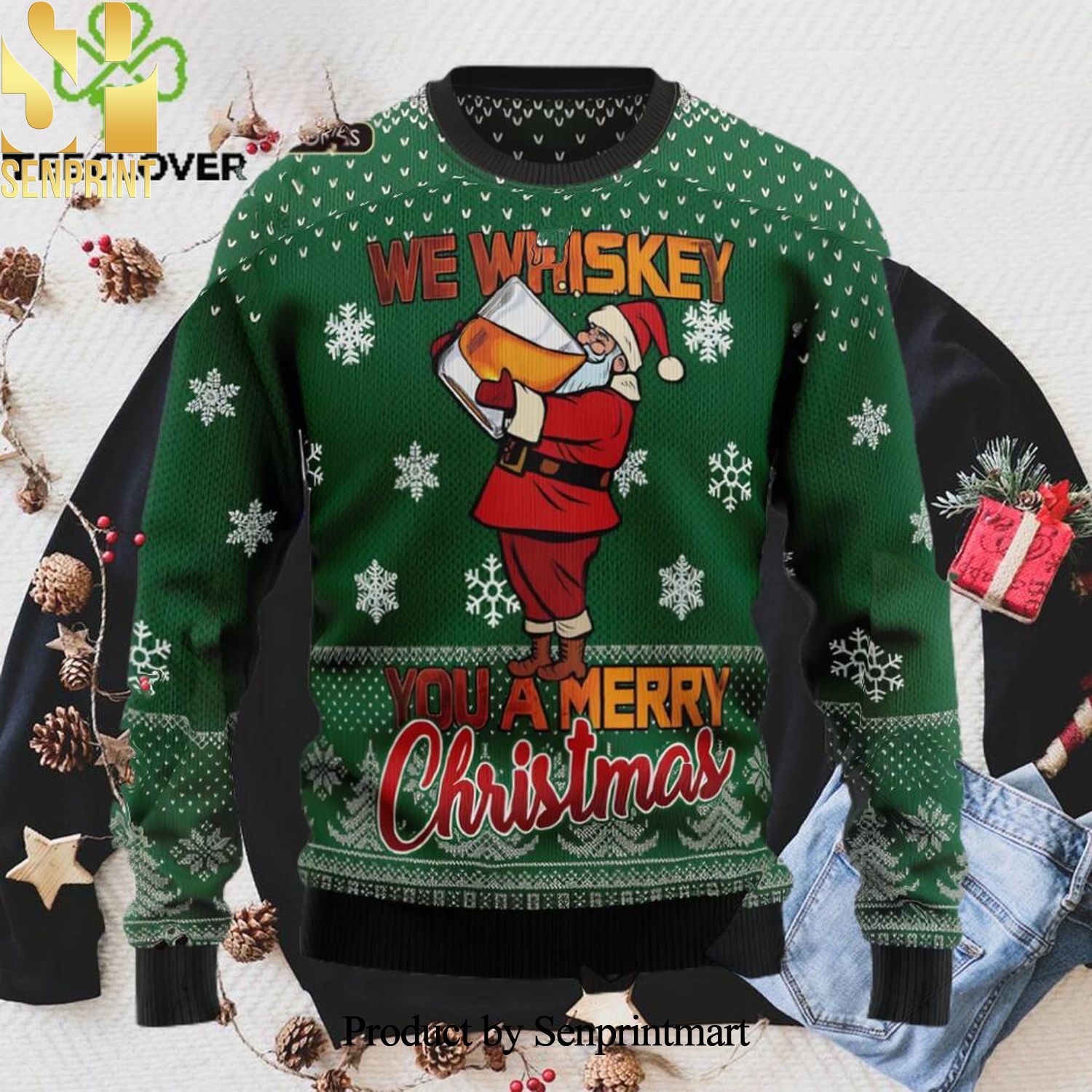 We Whiskey You A Merry Christmas Wool Knitted 3D Sweater
