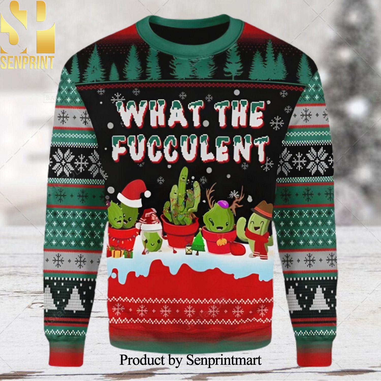 What The Fucculent Cactus Ugly Christmas Wool Knitted Sweater