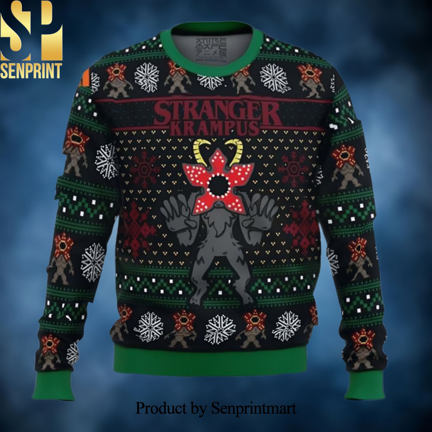 Xmas Demogorgon Stranger Krampus Stranger Things 3D Printed Ugly Christmas Sweater