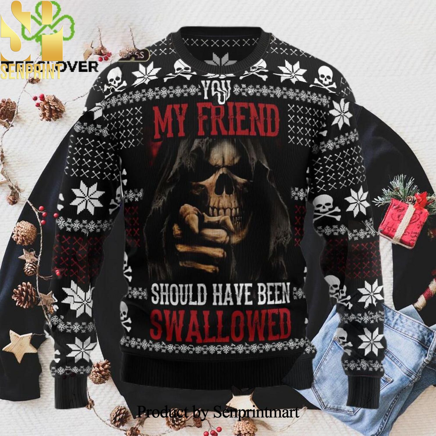 You My Friend Should Have Been Swallowed Christmas Wool Knitted 3D Sweater