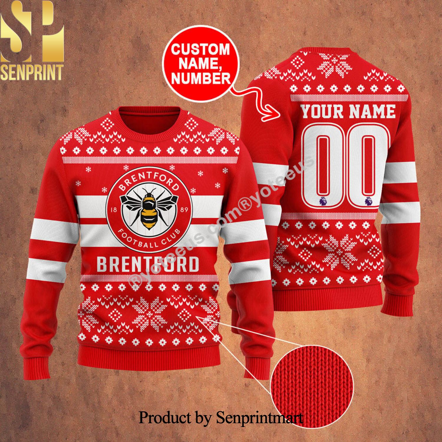 Brentford 3D Printed Ugly Christmas Sweater