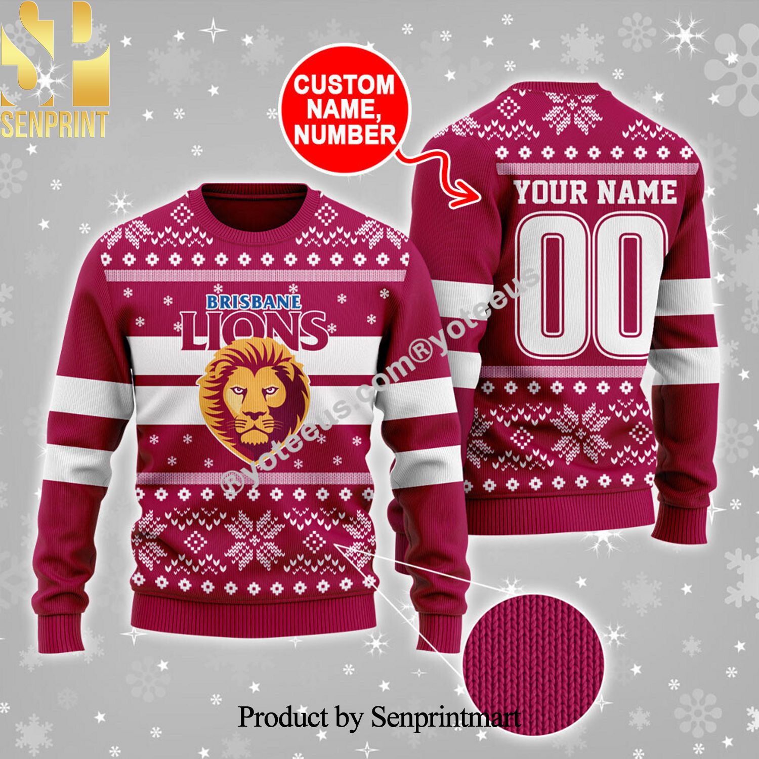 Brisbane Lions 3D Printed Ugly Christmas Sweater