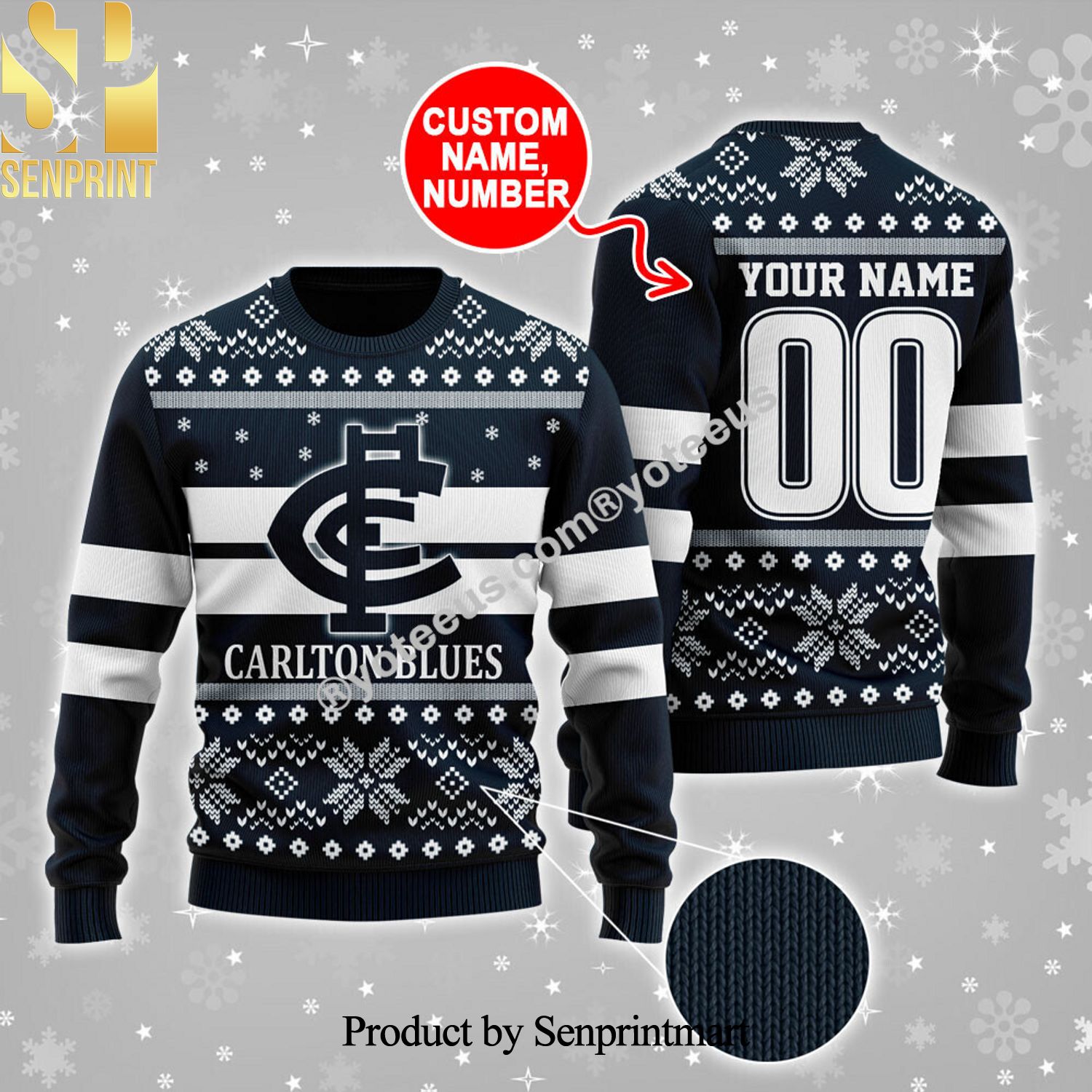 Carlton Blues 3D Printed Ugly Christmas Sweater