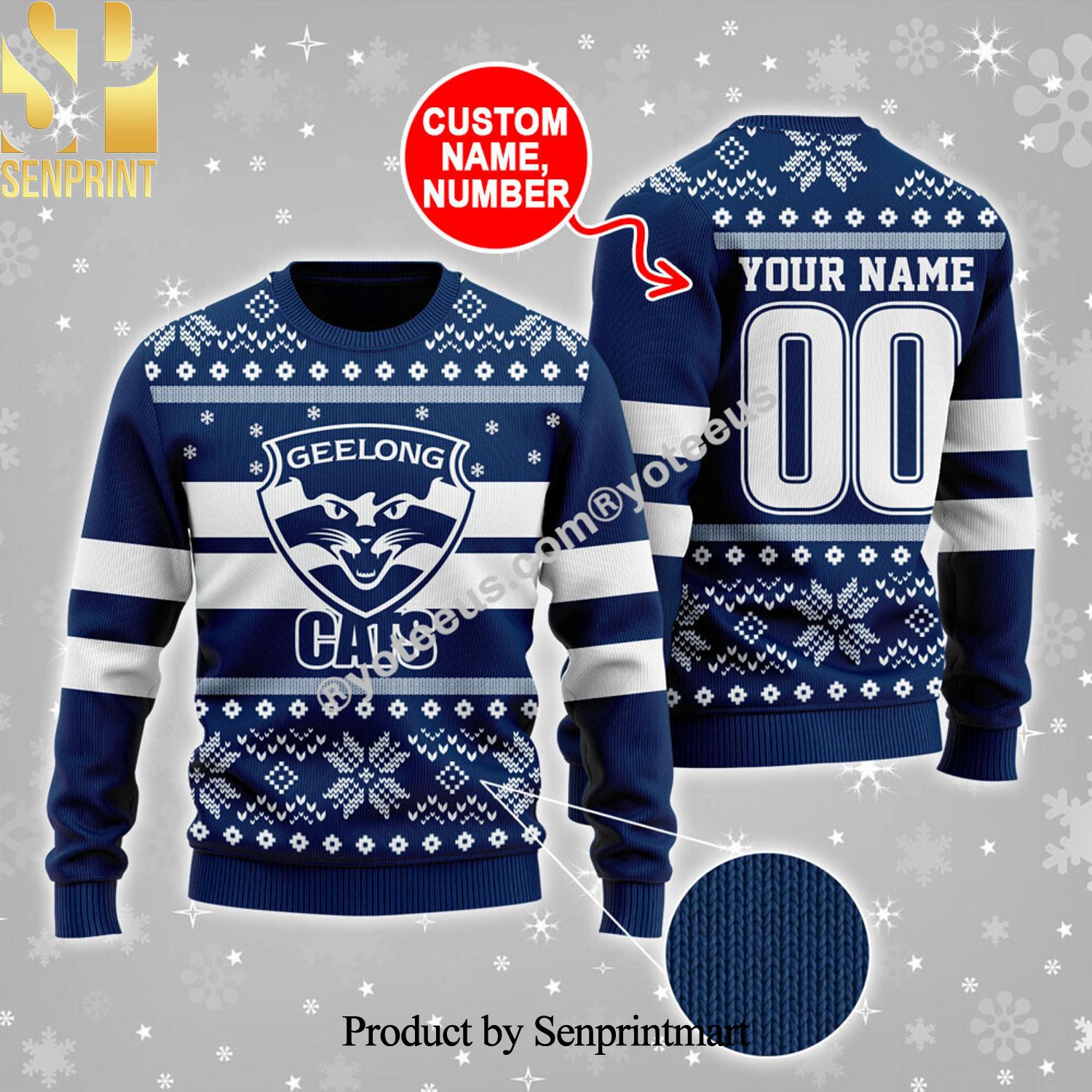 Geelong Cats 3D Printed Ugly Christmas Sweater