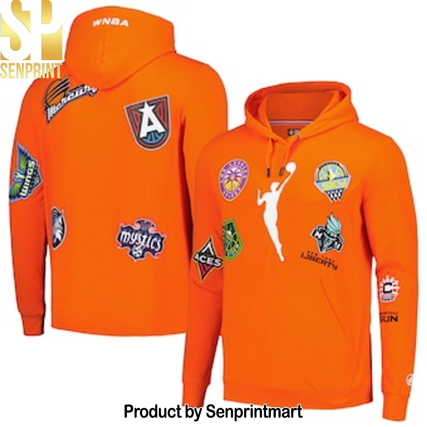 WNBA FISLL Orange Allover Logo Full Printing Hoodie