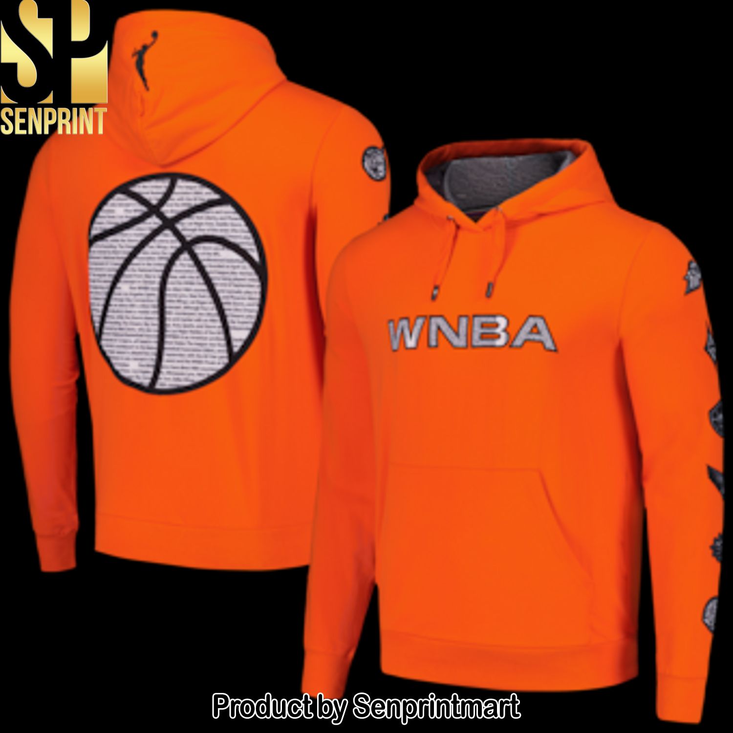WNBA FISLL Orange Newspaper Print Full Printing Hoodie