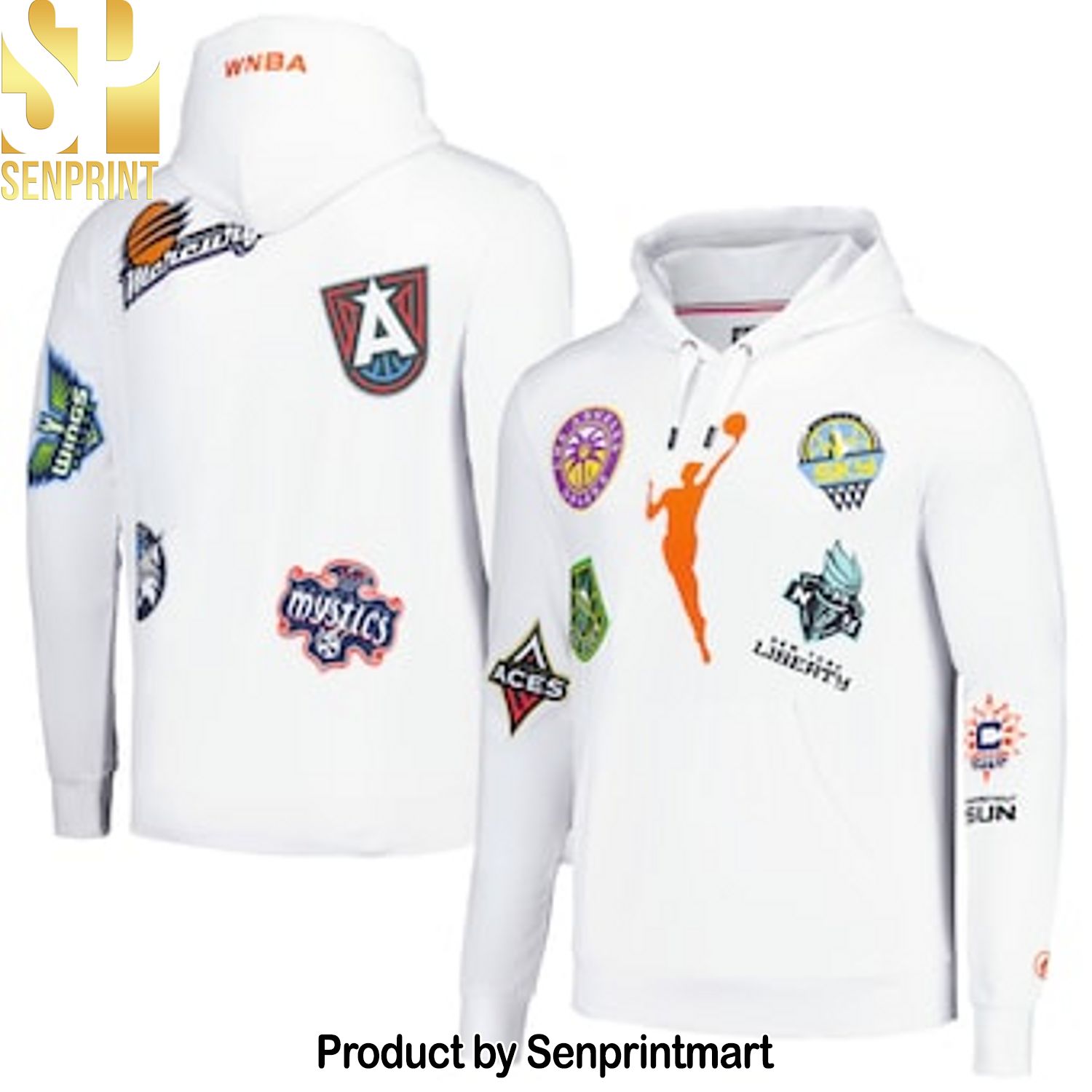 WNBA FISLL White Allover Logo Full Printing Hoodie