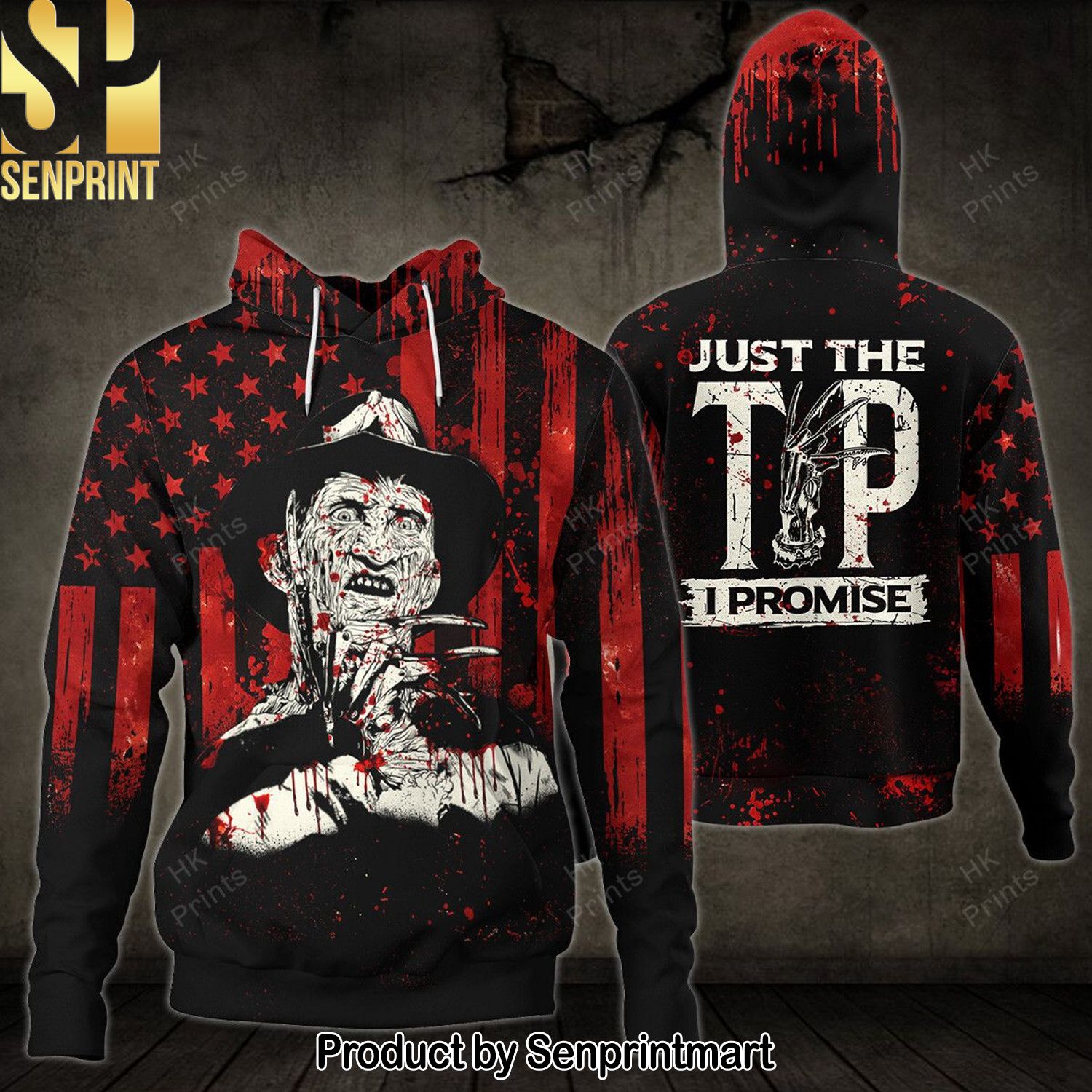 Freddy Krueger Bloody American Flag Just The Tip I Promise 3D Hoodies and Sweatpants
