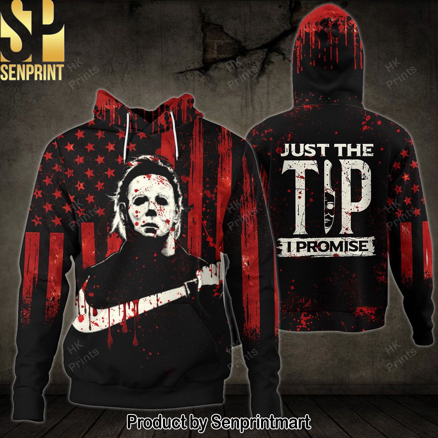 Michael Myers Bloody American Flag Just The Tip I Promise 3D Hoodies and Sweatpants