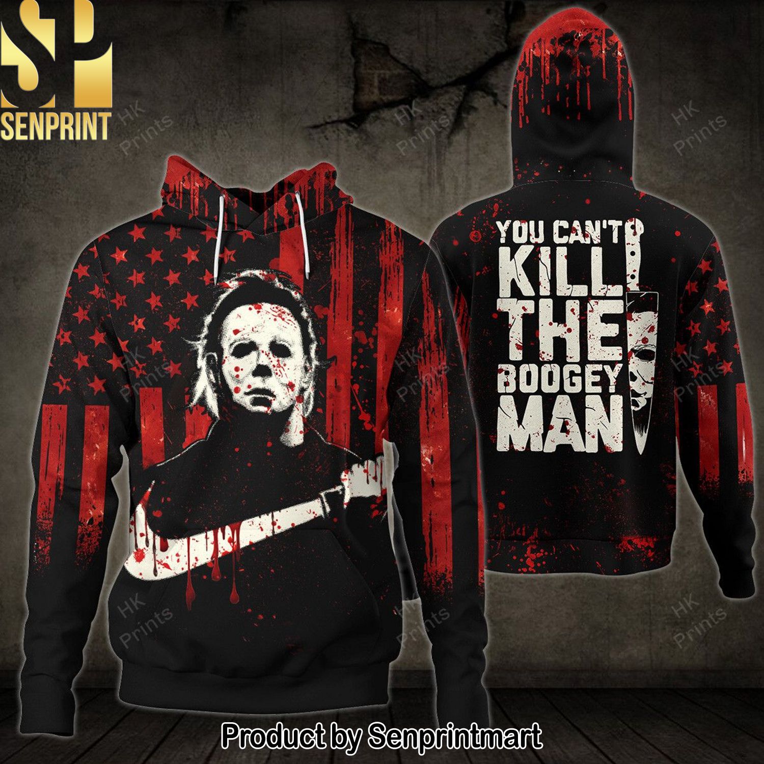Michael Myers Bloody American Flag You Can’t Kill The Boogey Man 3D Hoodies and Sweatpants