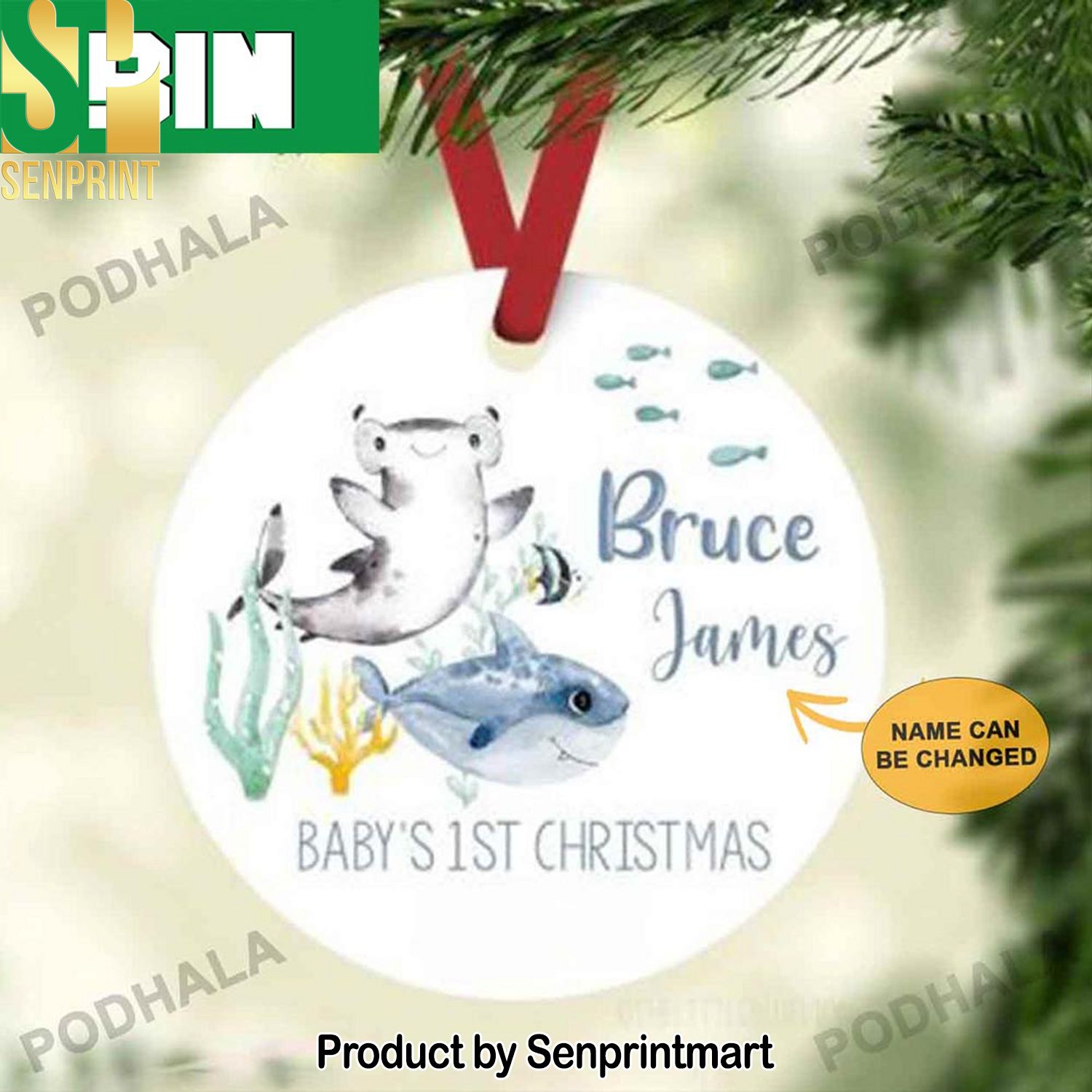 Christmas Gifts Baby Shark 1st Christmas Pine Tree Personalized Family Ornament
