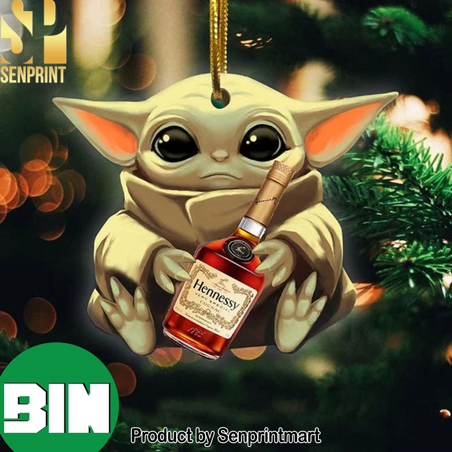 Christmas Gifts Baby Yoda Hug Hennessy For Whiskey Lovers Star Wars Ornament