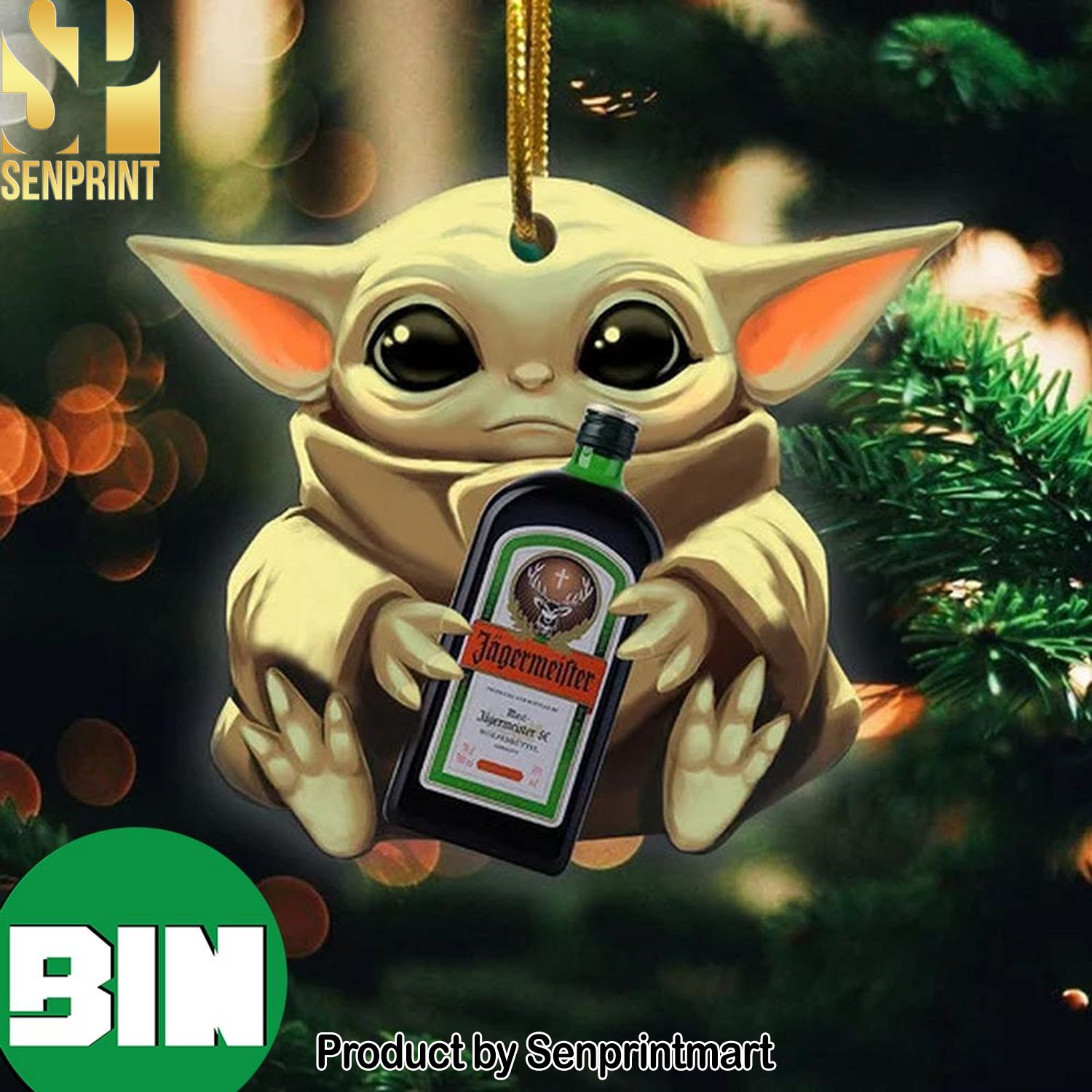 Christmas Gifts Baby Yoda Hug Jagermeister For Whiskey Lovers Star Wars Ornament