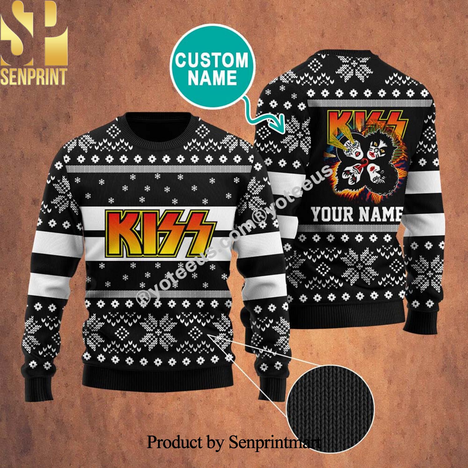 KISS Rock Band Ugly Xmas Wool Knitted Sweater