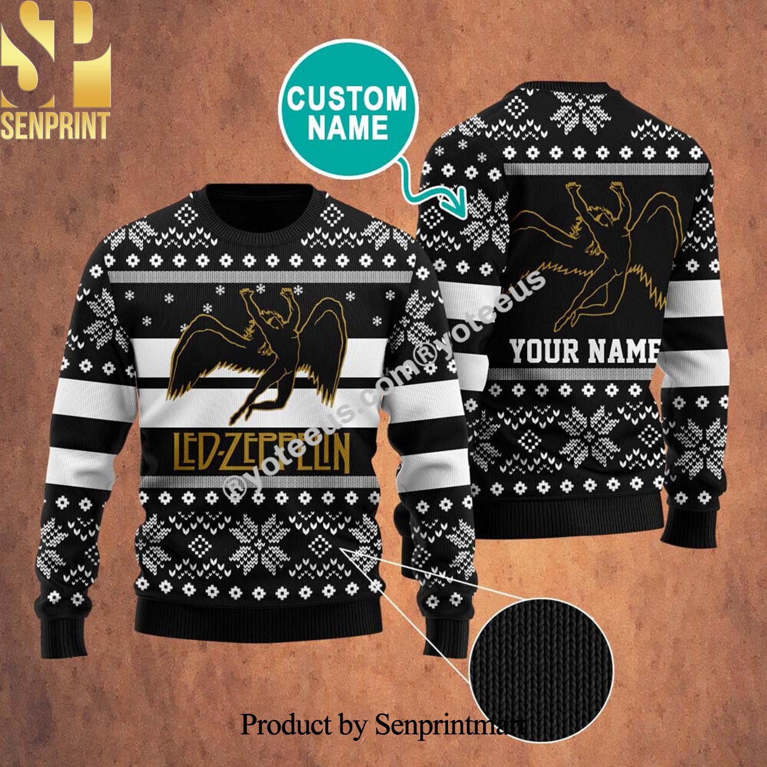 Ledzeppelin Rock Band Christmas Ugly Wool Knitted Sweater