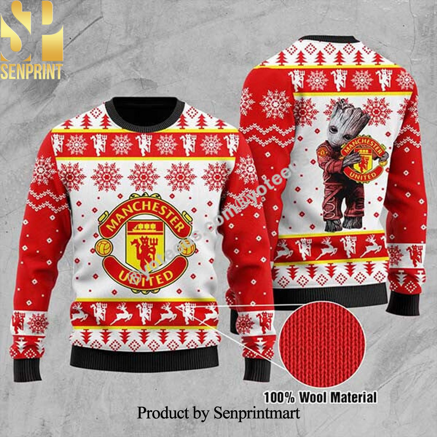 Limited edition Sweater 3D-MANUTD BT014 Ugly Xmas Wool Knitted Sweater