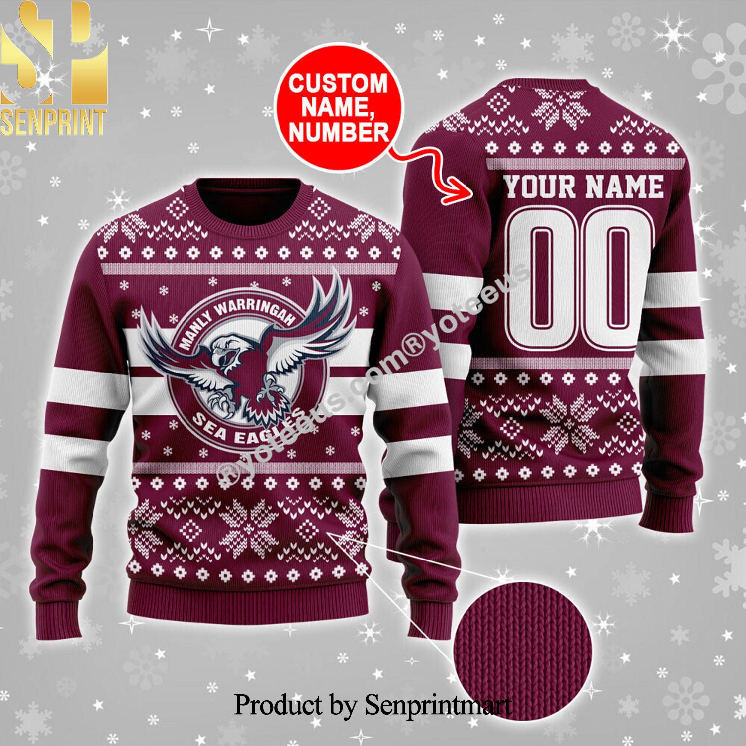 Manly Sea Eagles Christmas Ugly Wool Knitted Sweater