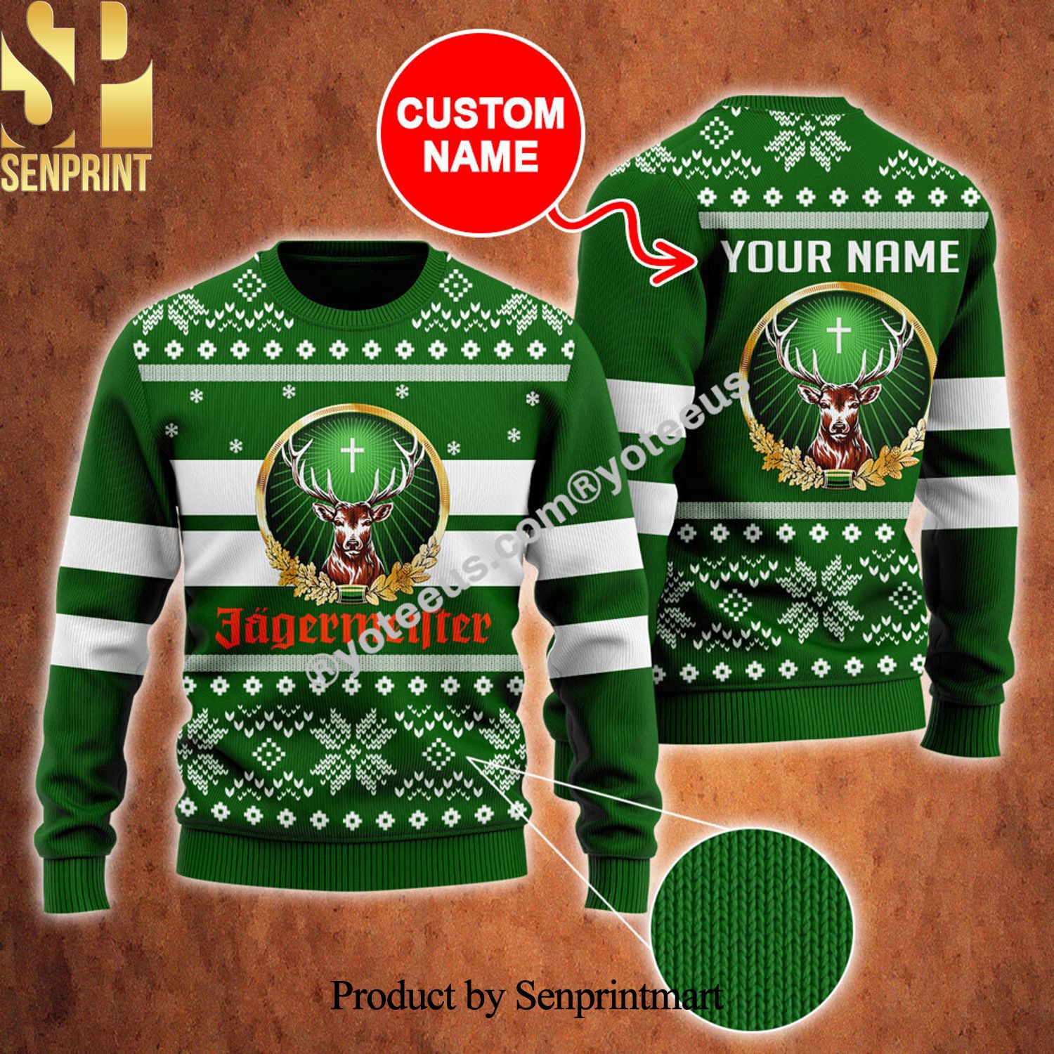 Sweater Jagermeister Ugly Xmas Wool Knitted Sweater