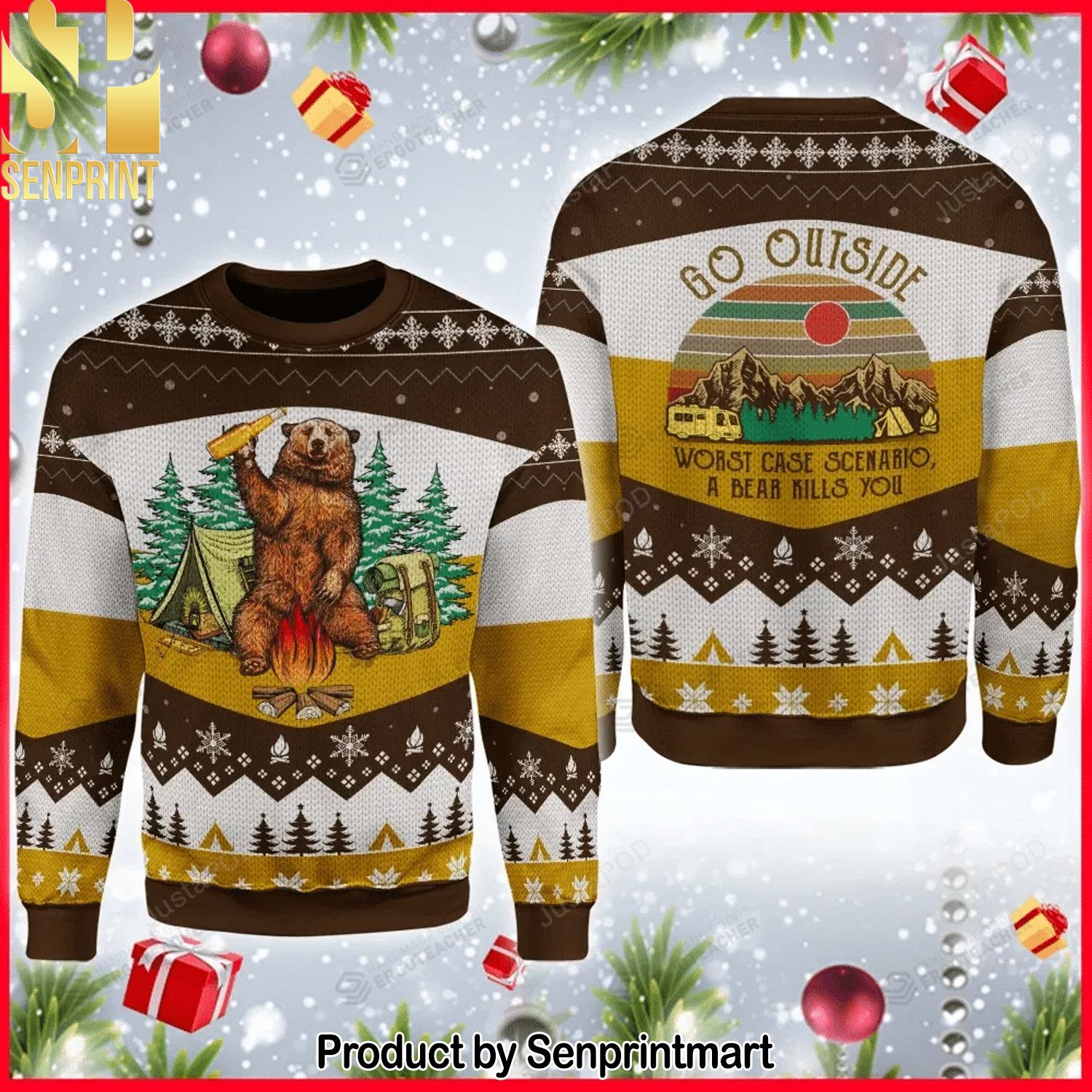 A Bear With Beer Vintage Camping For Christmas Gifts Ugly Christmas Holiday Sweater