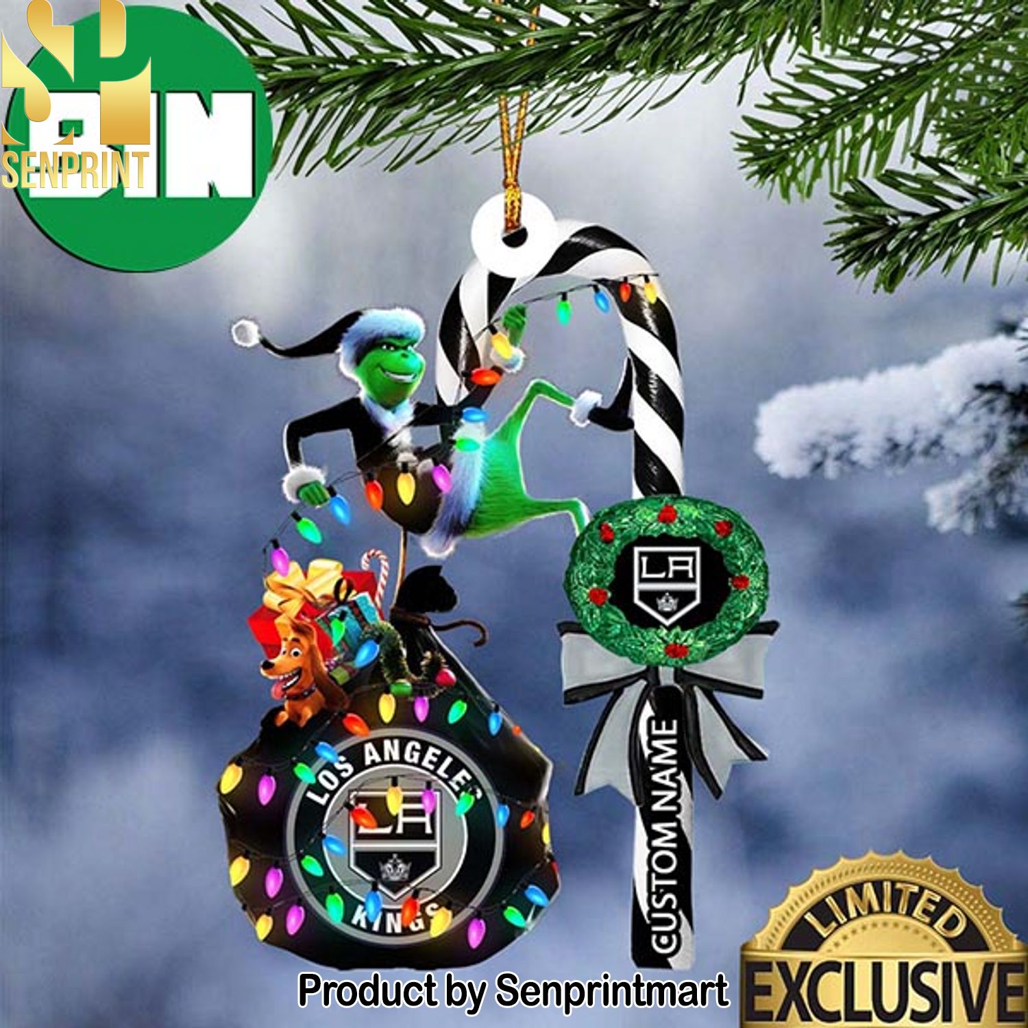 Christmas Gifts Los Angeles Kings NHL Grinch Candy Cane Custom Name Ornament