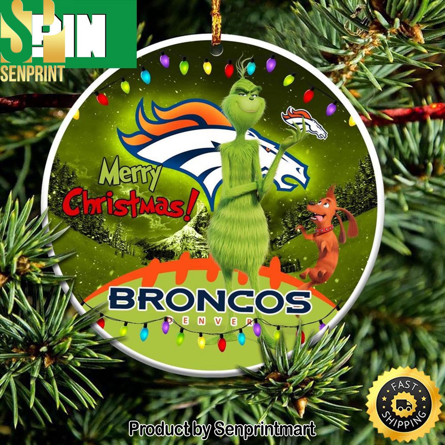 Christmas Gifts Merry Christmas Denver Broncos NFL Funny Grinch Tree Ornament