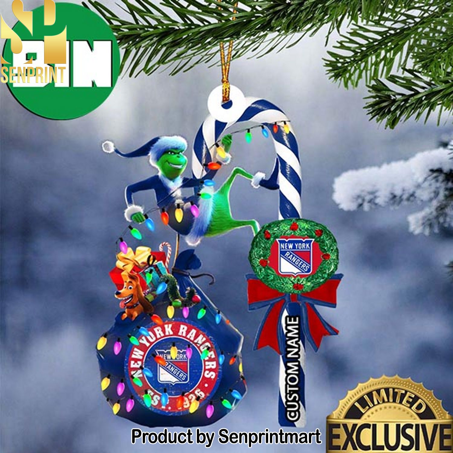 Christmas Gifts New York Rangers NHL Grinch Candy Cane Custom Name Ornament