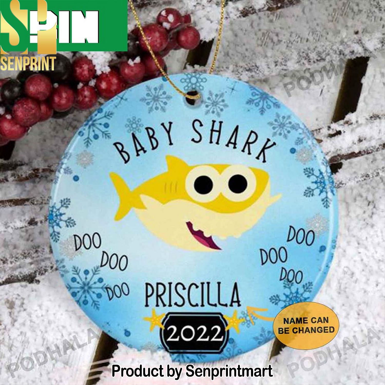 Christmas Gifts Personalized Family Custom Name Yellow Baby Shark Ornament