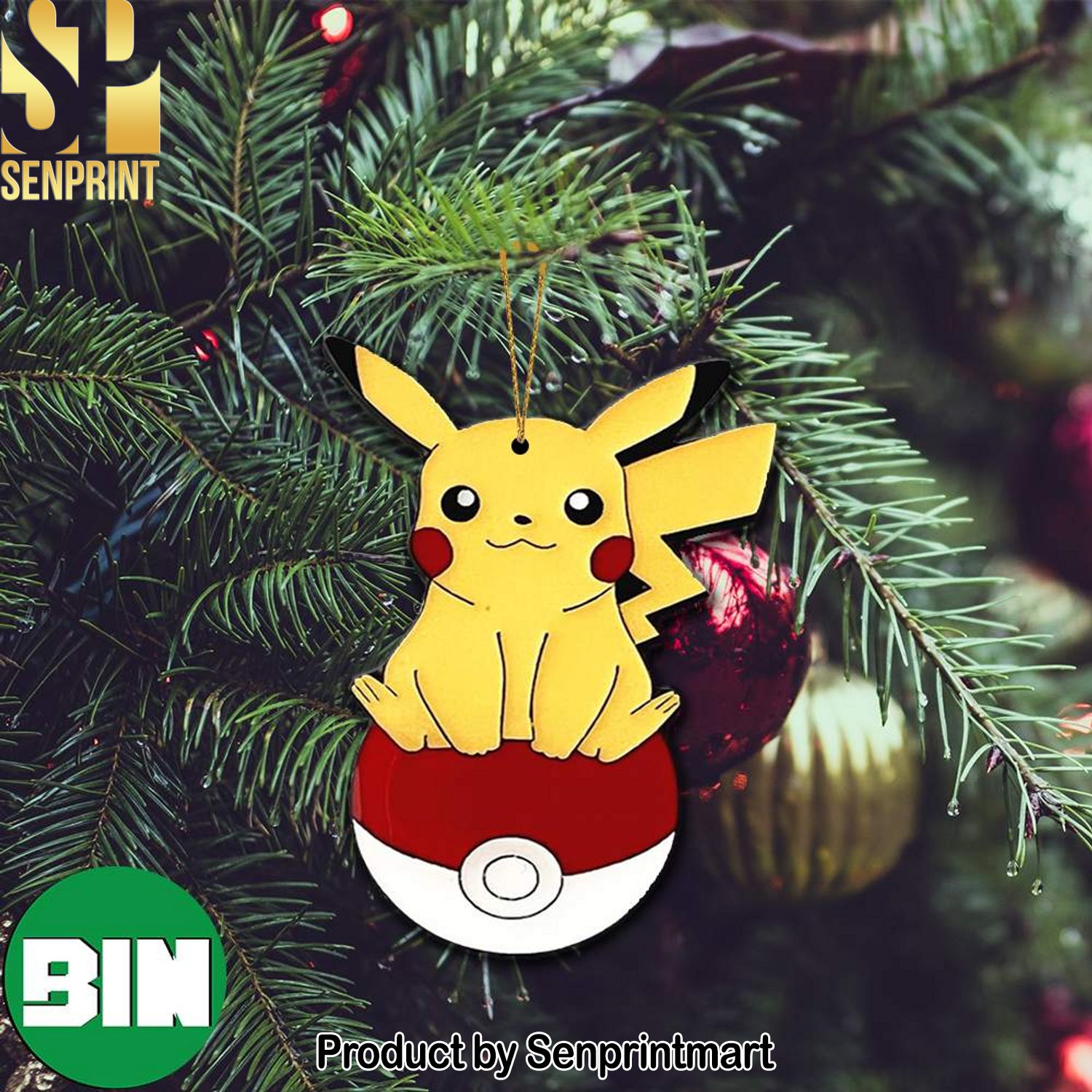Christmas Gifts Pikachu On Pokeball Vintage Custom Shape Pokemon Ornament