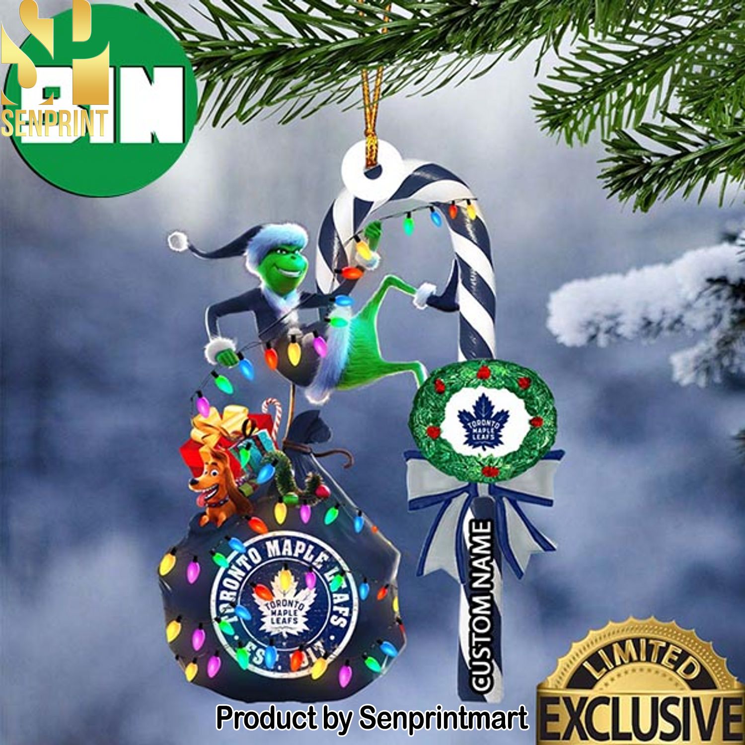 Christmas Gifts Toronto Maple Leafs NHL Grinch Candy Cane Custom Name Ornament