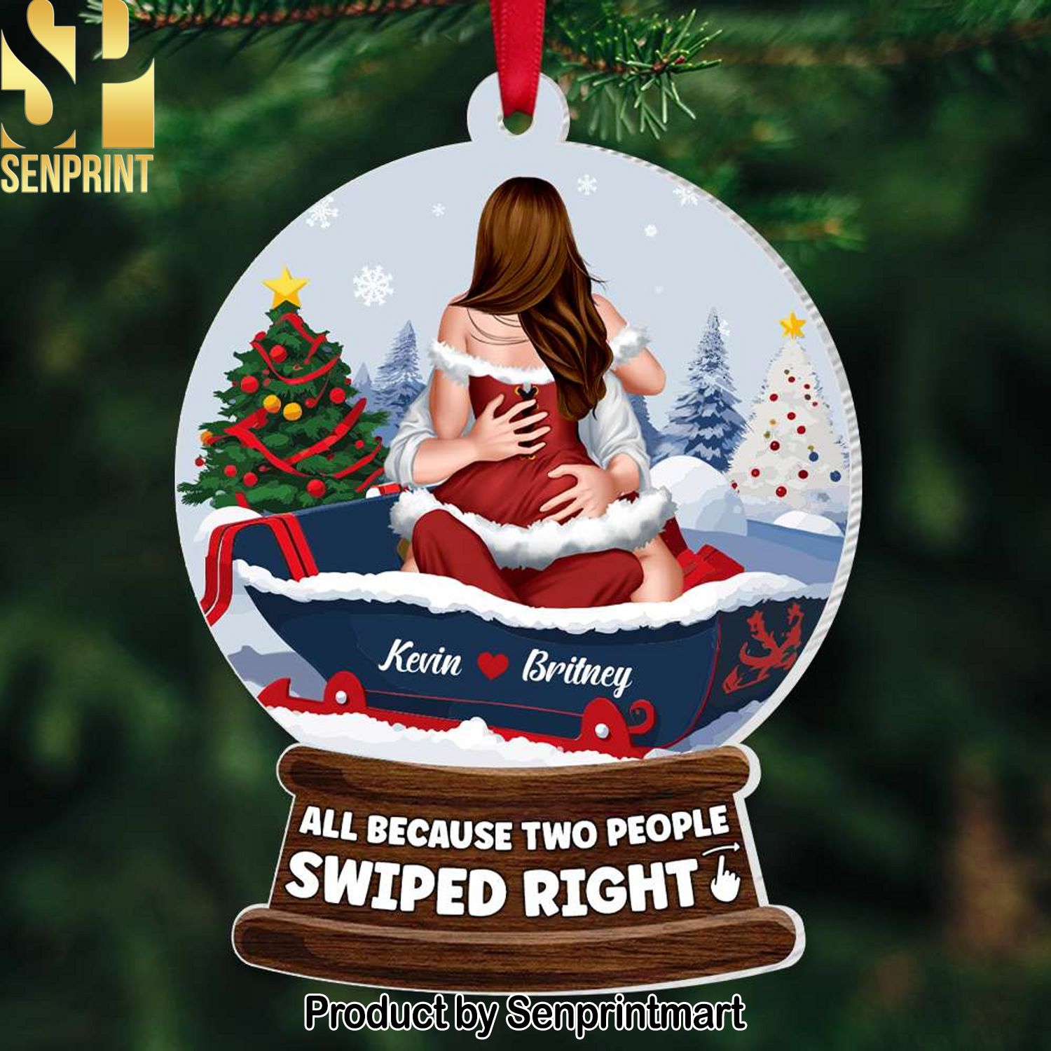 All Because Two People Swiped Right Personalized Ornament, Christmas Gifts For Funny Couple