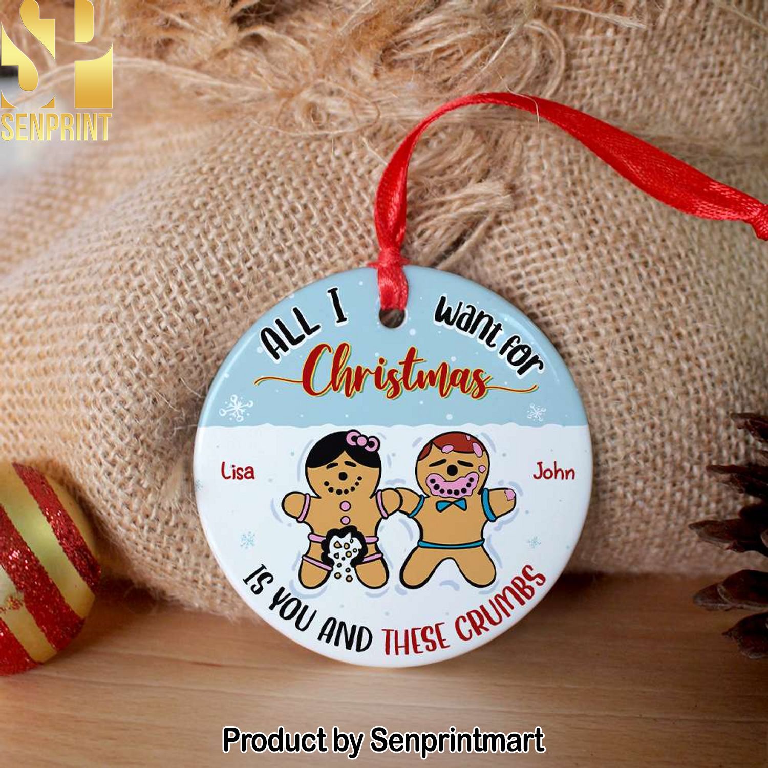 All I Want For Christmas Is You, Couple Gift, Personalized Ceramic Ornament, Naughty Gingerbread Cookie Ornament, Christmas Gift