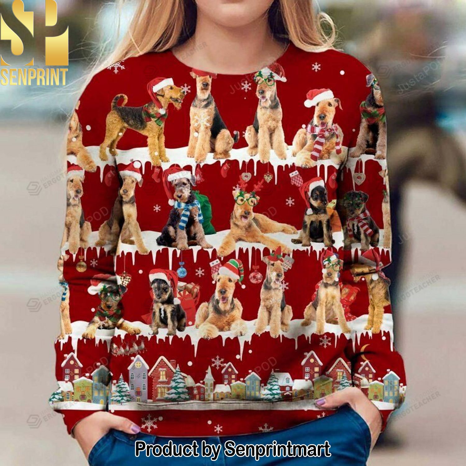Airedale Terrier Snow 3D Printed Ugly Christmas Sweater
