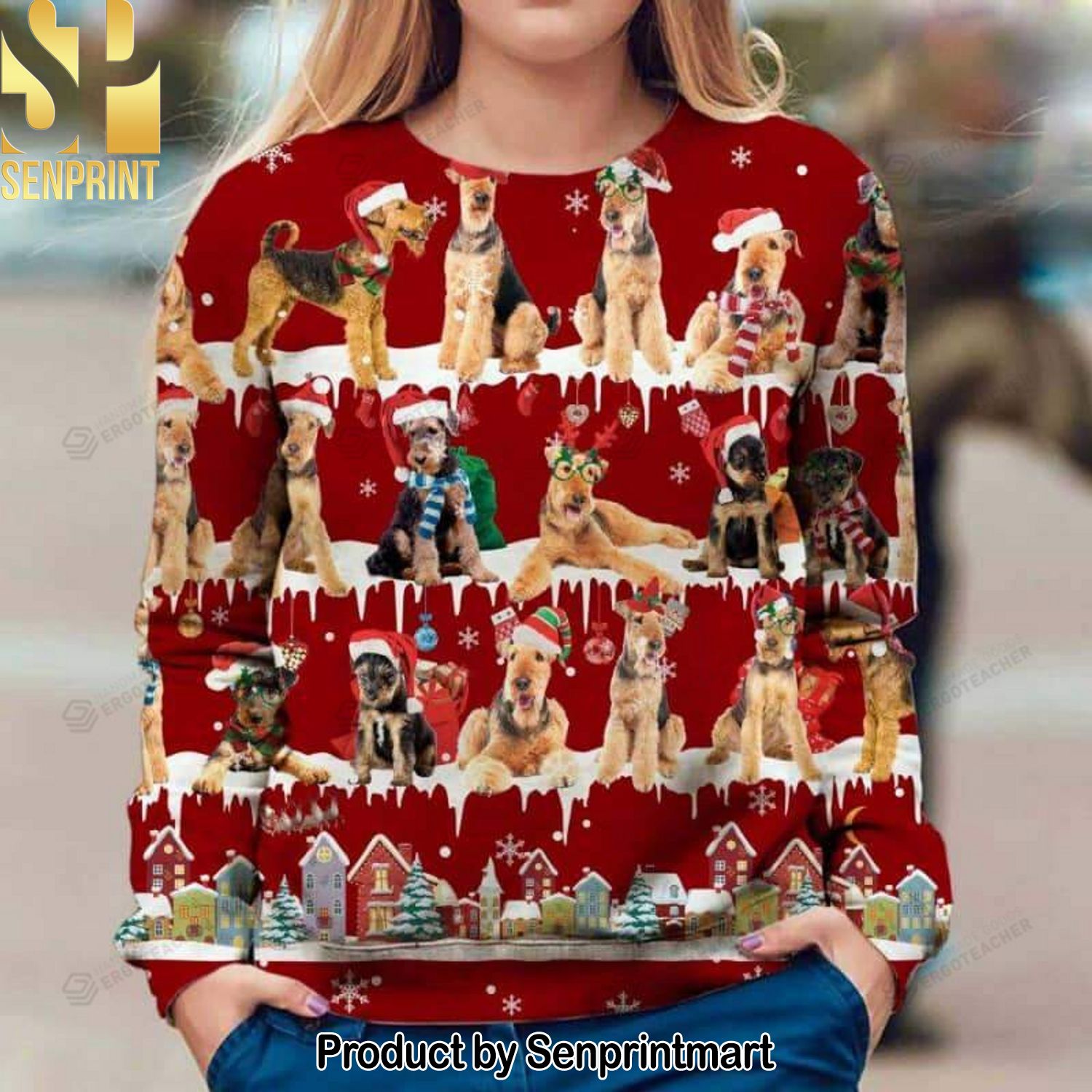 Airedale Terrier Snow Christmas Ugly Christmas Sweater