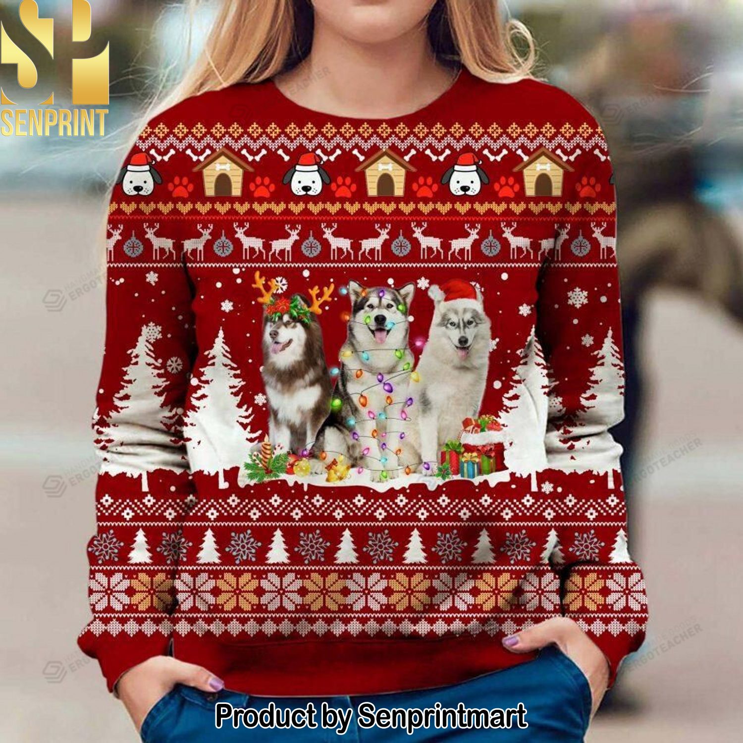 Alaskan Dog For Christmas Gifts Ugly Christmas Wool Knitted Sweater