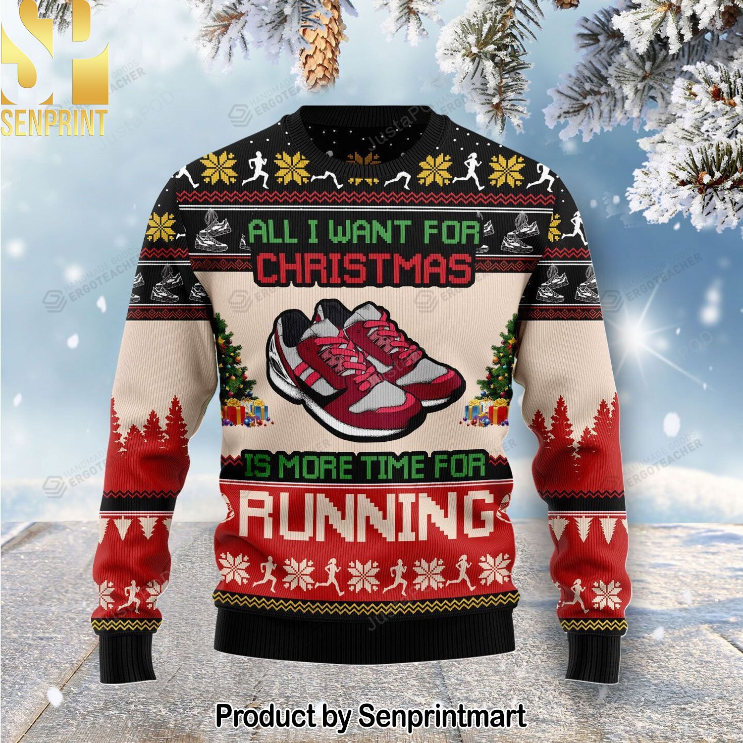 All I Want For Christmas Is More Time For Running Knitting Pattern Ugly Christmas Holiday Sweater