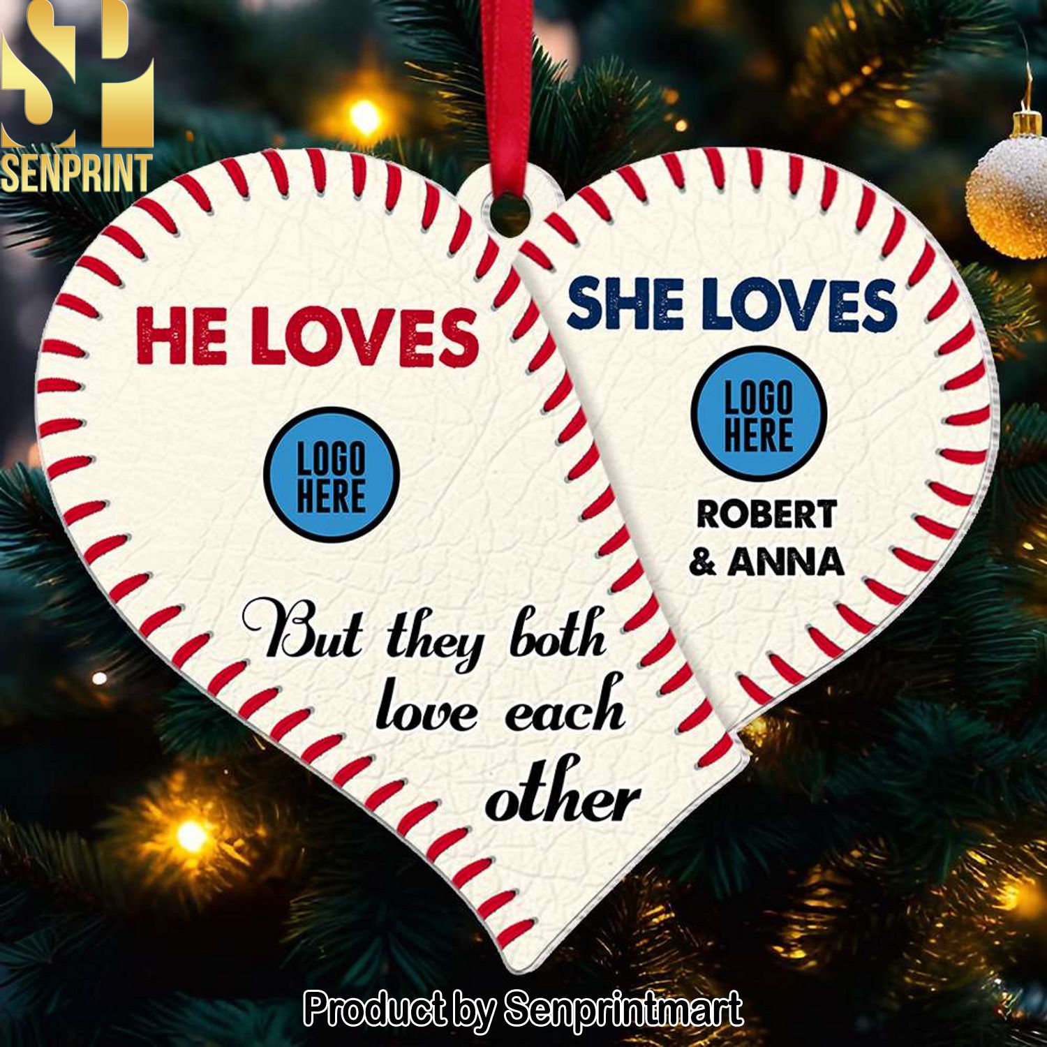But They Both Love Each Other, Couple Gift, Personalized Acrylic Ornament, Baseball Lover Couple Ornament, Christmas Gift