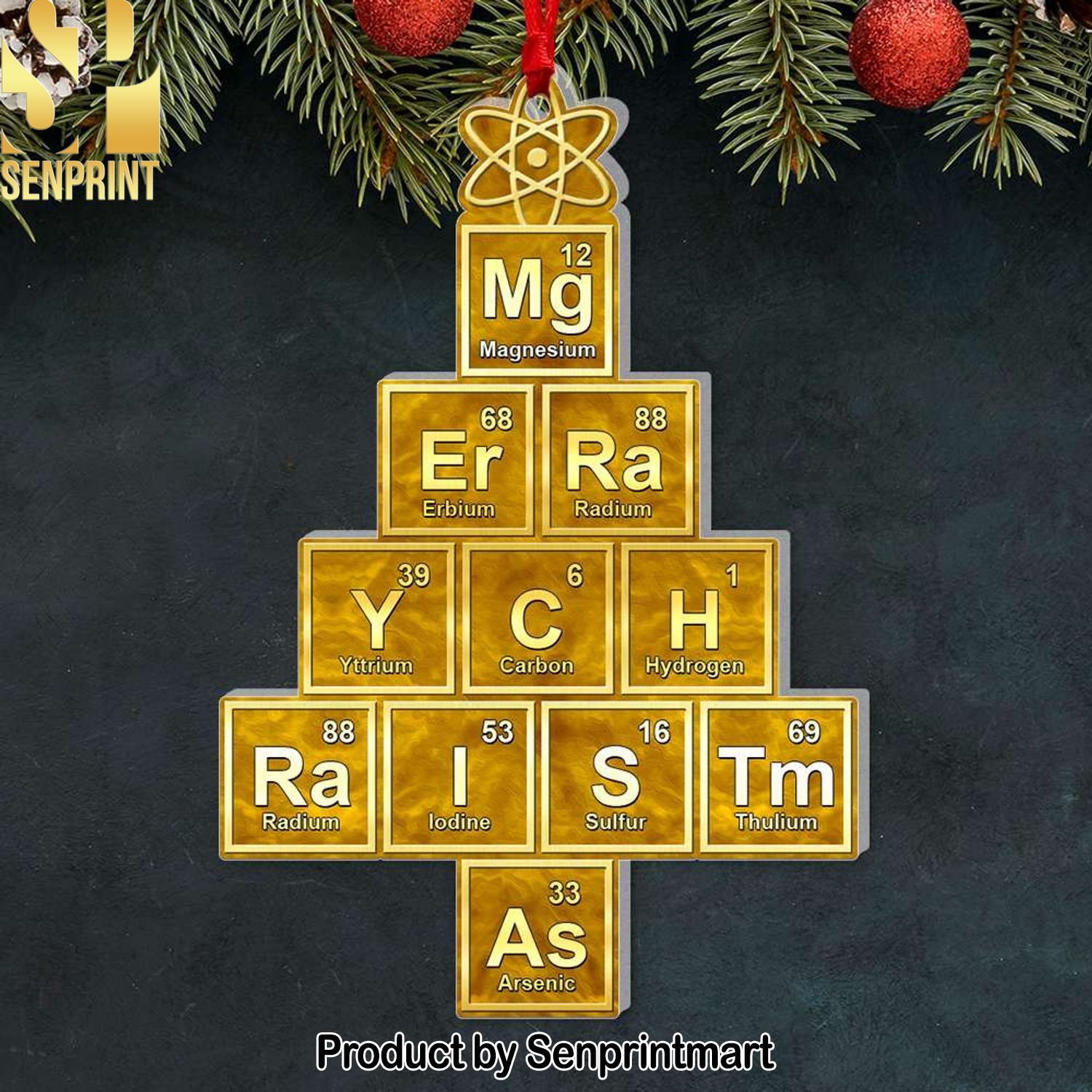 Chemis Tree Ornament Periodic Table Merry Christmas Hanging Decoration Atom Top For Science, Teacher Gift, Chemistry, Doctor Nurse Scientist