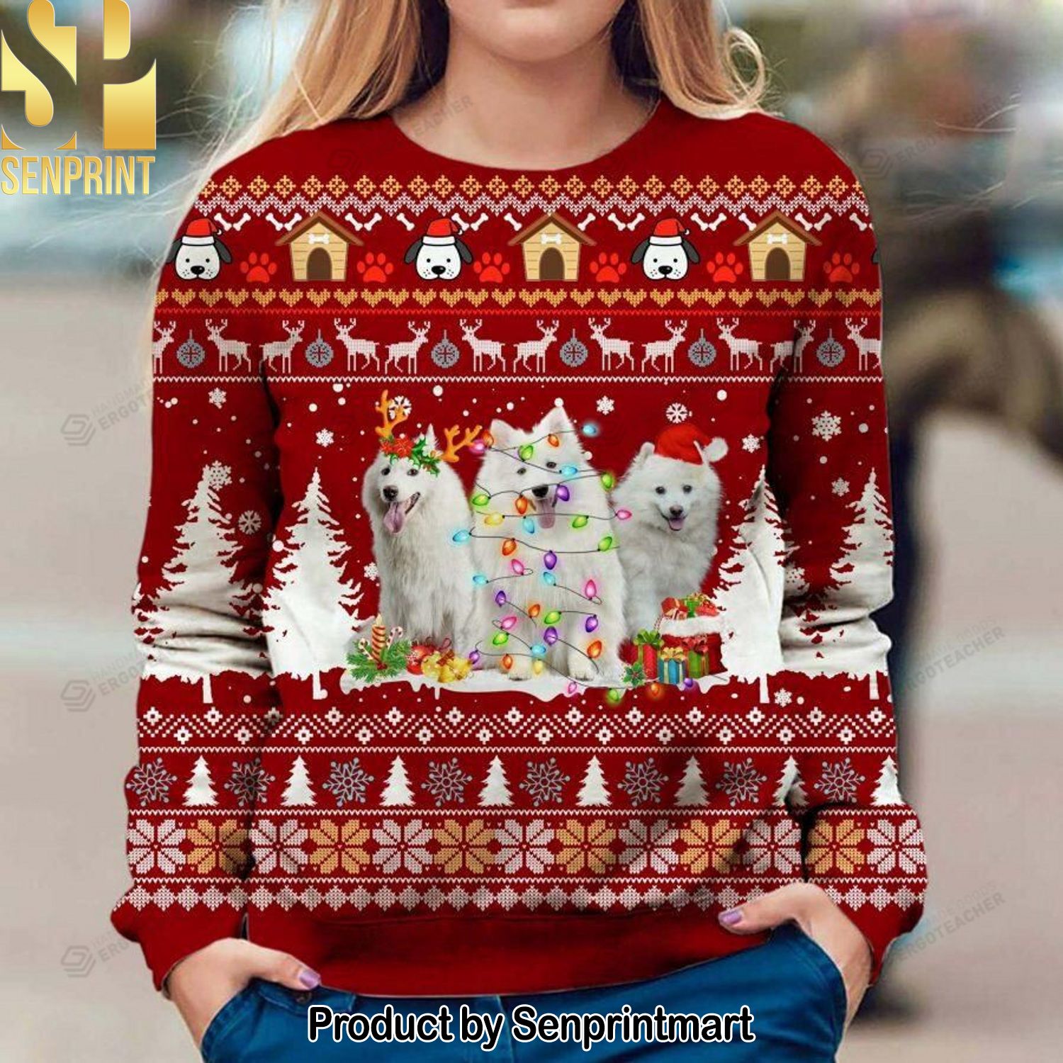 American Eskimo Dog 3D Printed Ugly Christmas Sweater