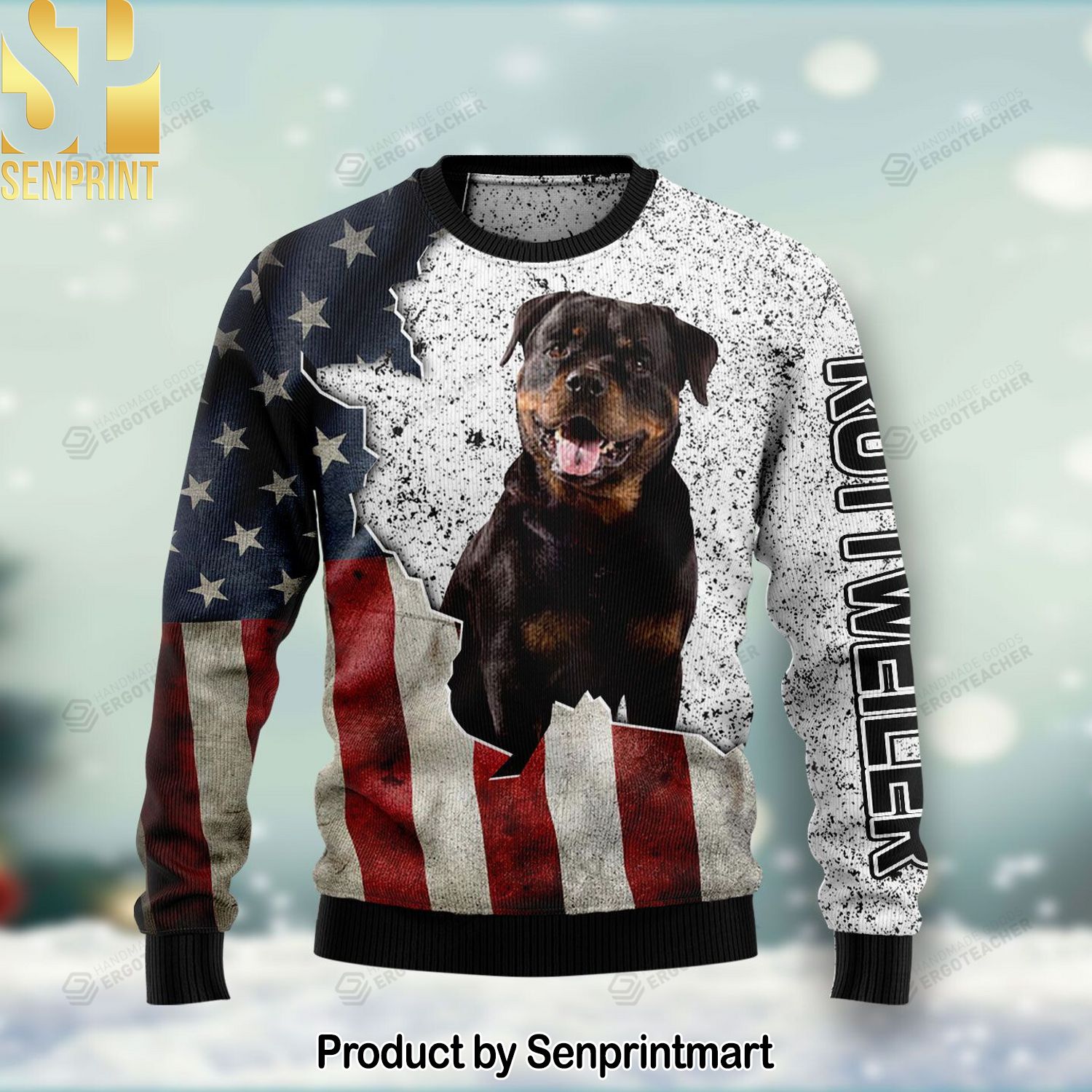 American Rottweiler For Christmas Gifts Ugly Xmas Wool Knitted Sweater
