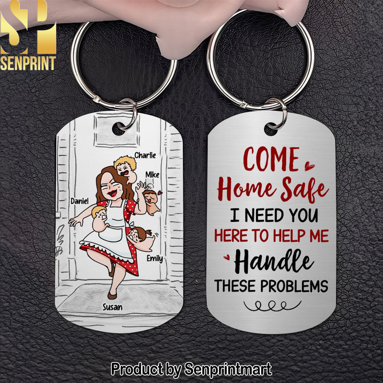 Come Home Safe, Gift For Him, Personalized Stainless Steel Keychain, Mom And Kids Keychain, Couple Gift