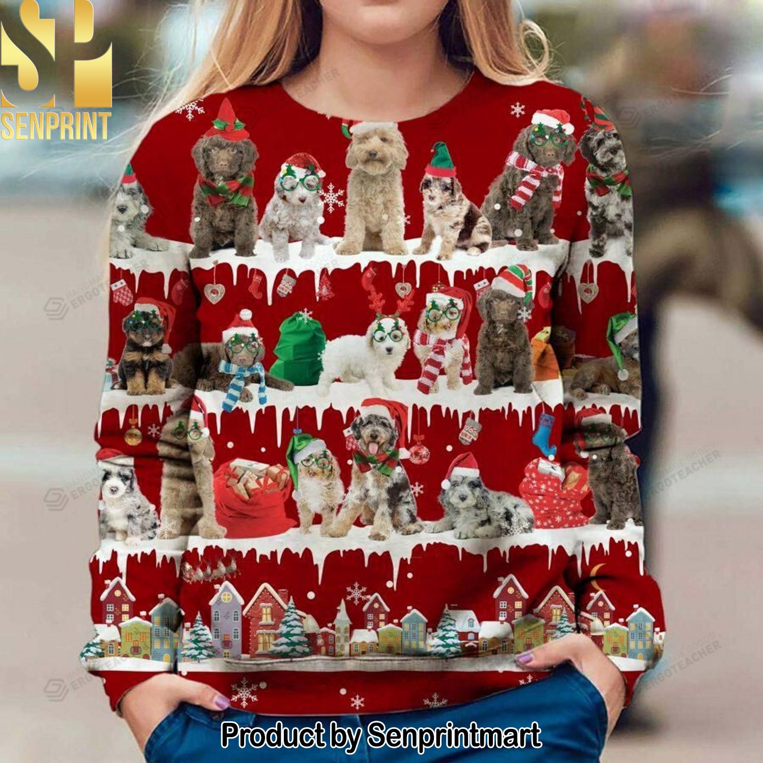 Aussiedoodle Snow For Christmas Gifts Christmas Ugly Wool Knitted Sweater